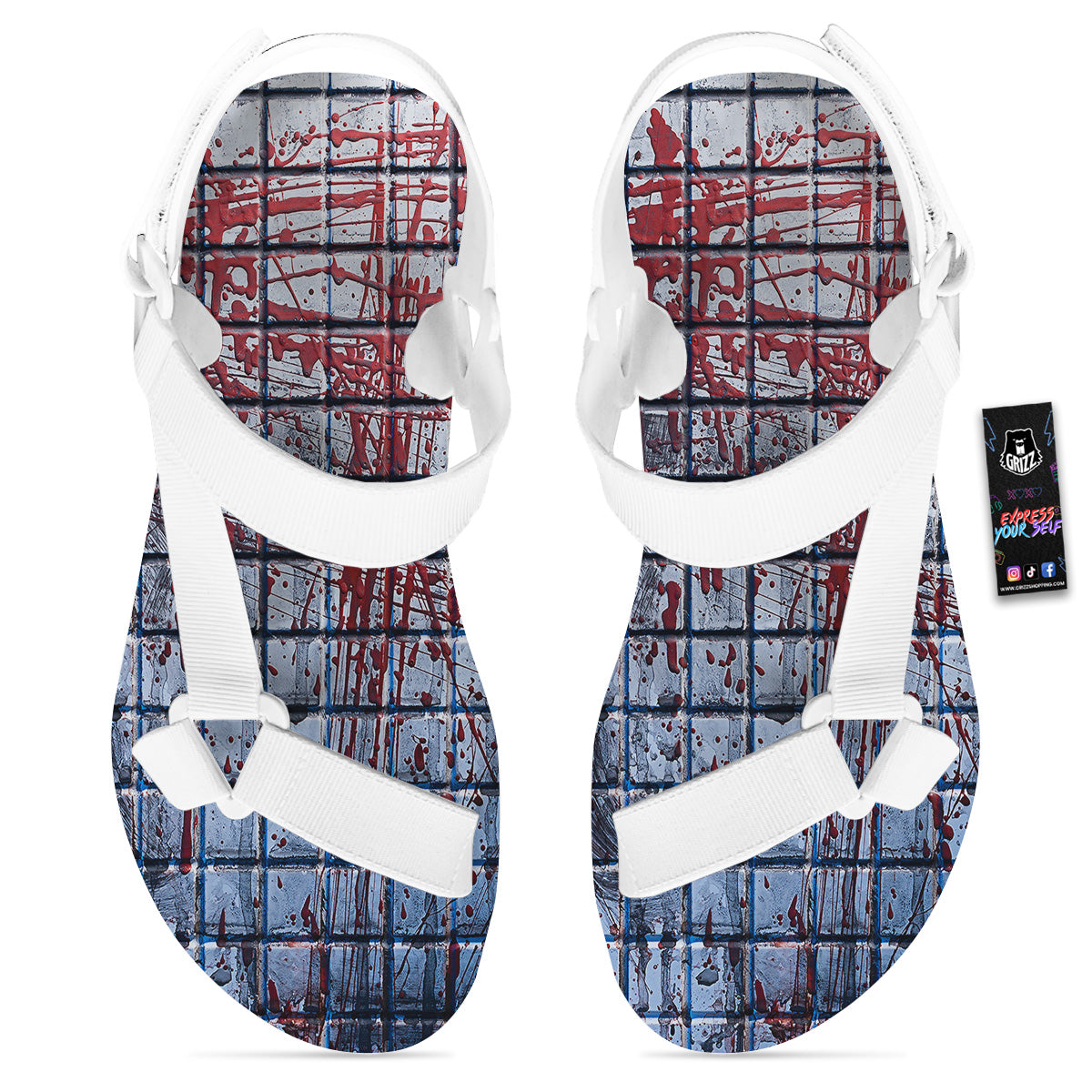 Blood Room Bloody Print White Open Toe Sandals-grizzshop