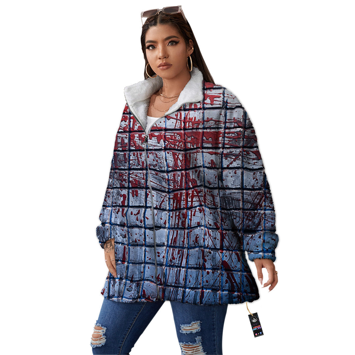 Blood Room Bloody Print Women's Sherpa Jacket-grizzshop