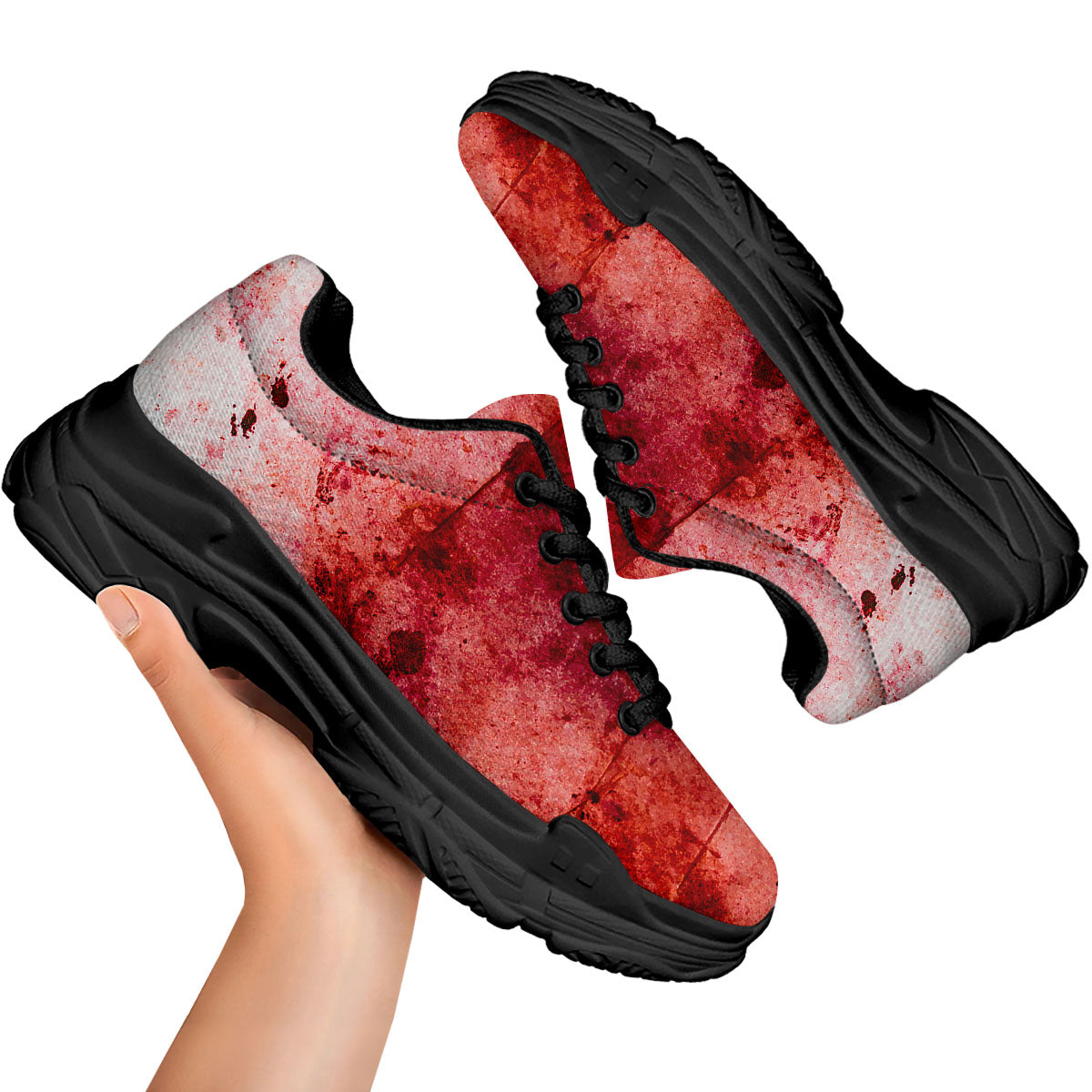 Blood Stains Red Print Black Chunky Shoes-grizzshop
