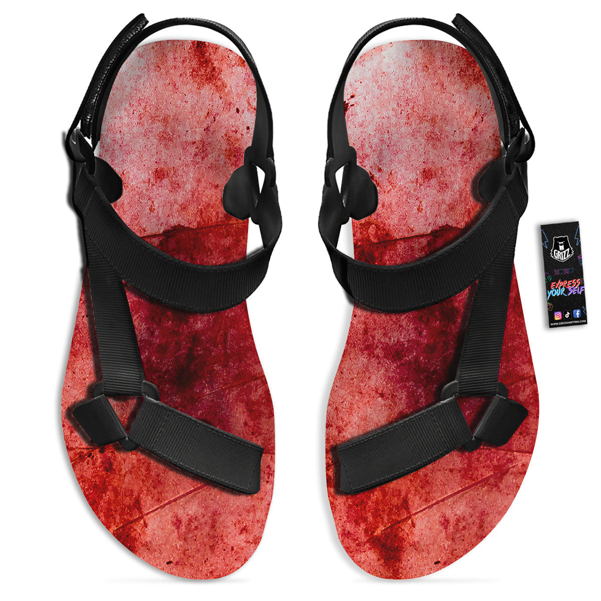 Blood Stains Red Print Black Open Toe Sandals-grizzshop