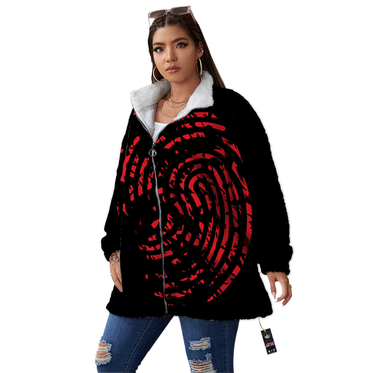 Bloody Finger Red Print Women's Sherpa Jacket-grizzshop