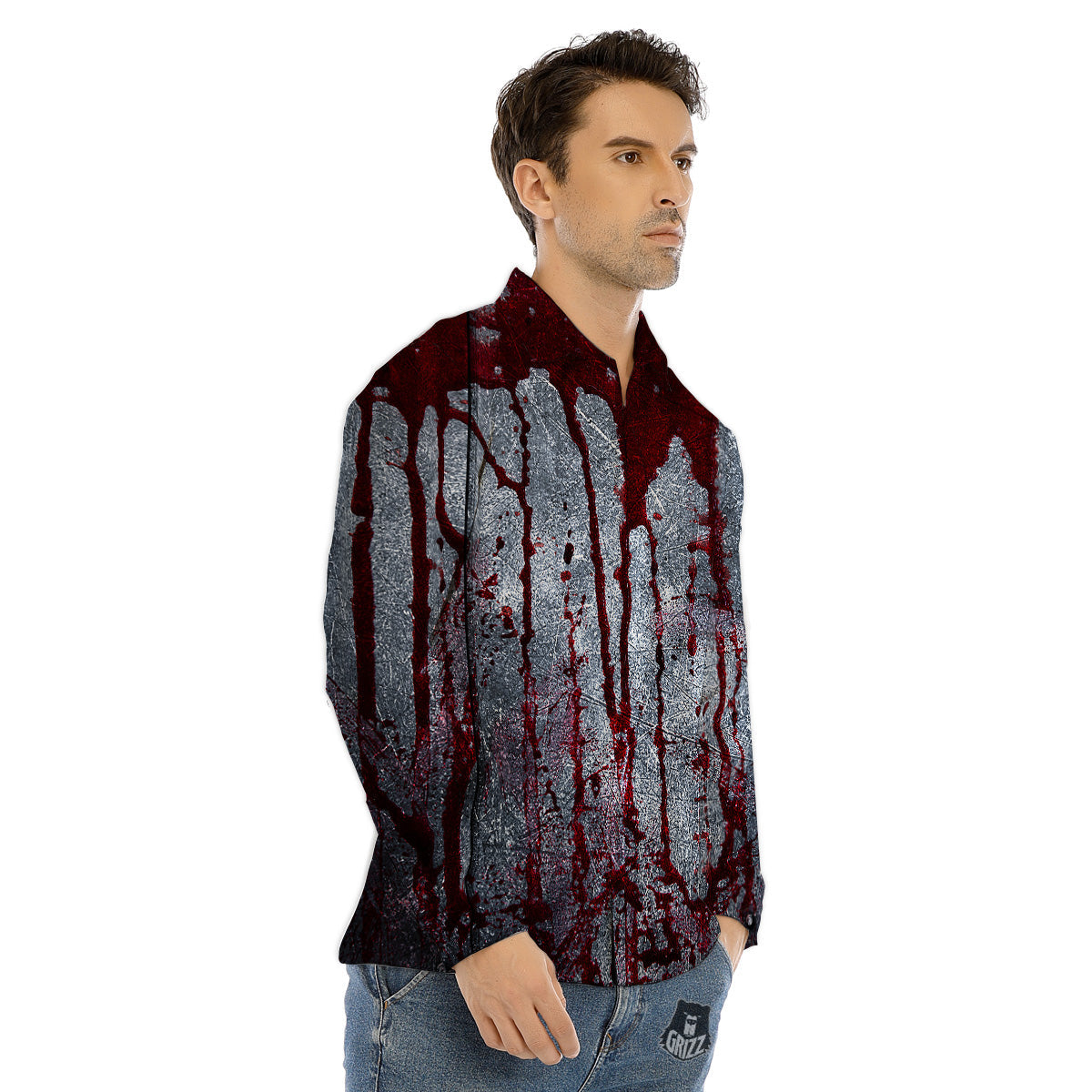 Bloody Metal Wall Print Men's Dress Shirts-grizzshop