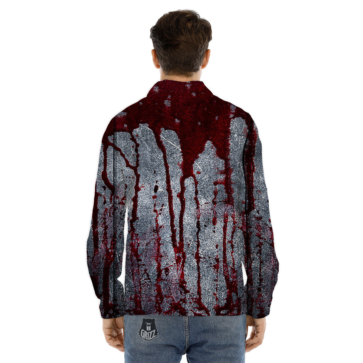 Bloody Metal Wall Print Men's Dress Shirts-grizzshop