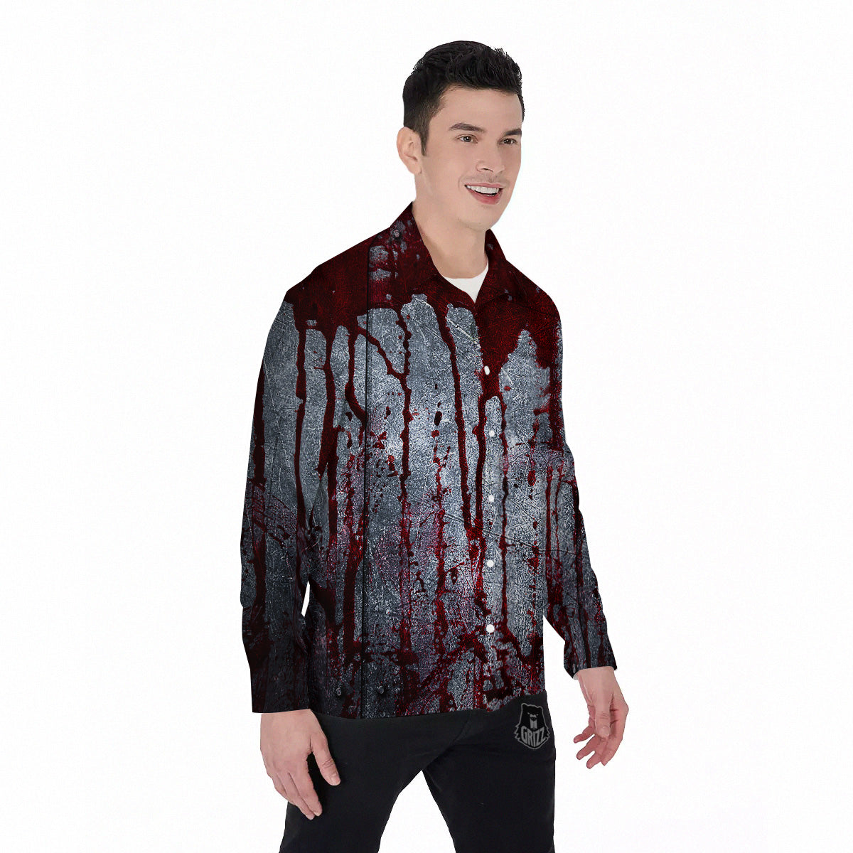 Bloody Metal Wall Print Men's Long Sleeve Shirts-grizzshop