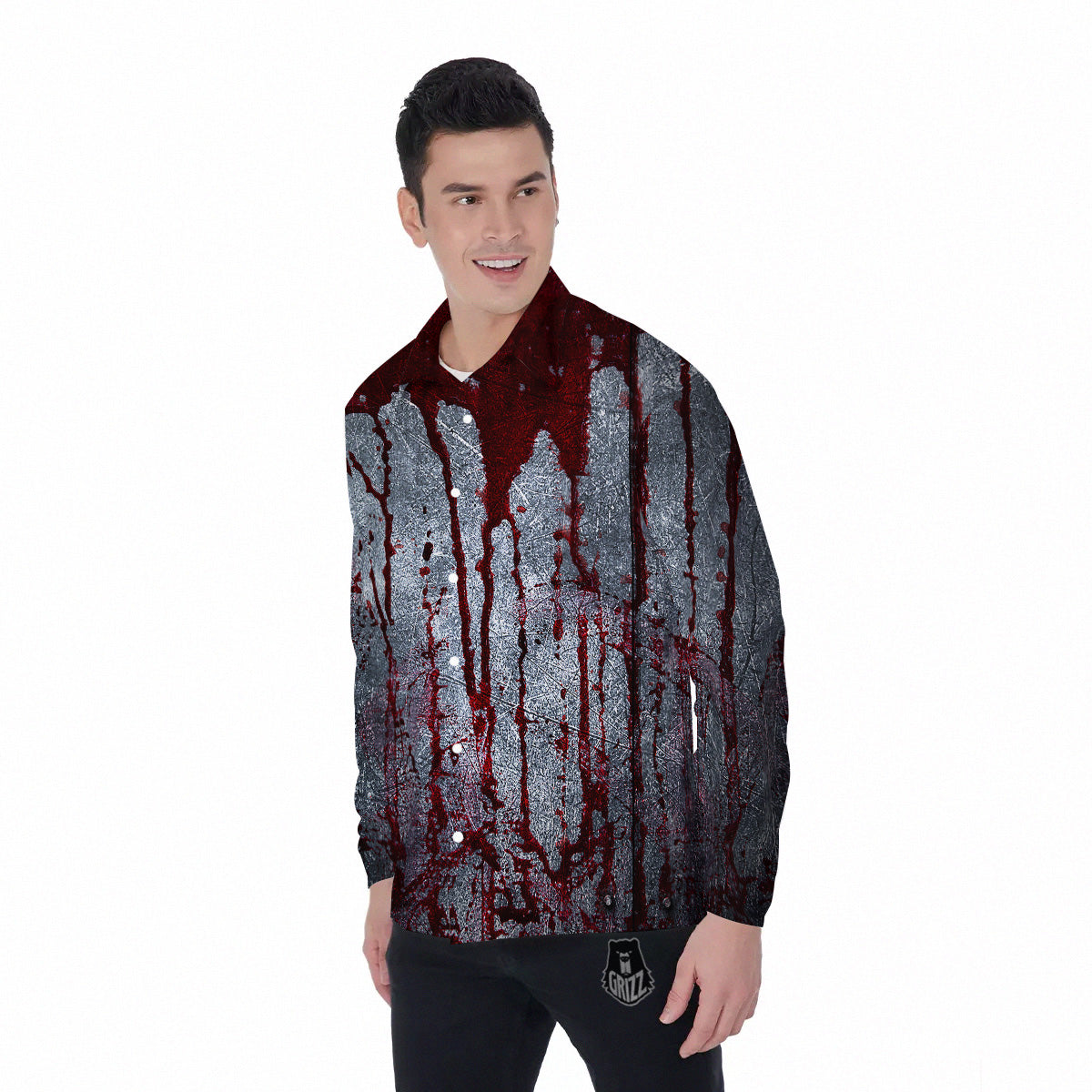 Bloody Metal Wall Print Men's Long Sleeve Shirts-grizzshop