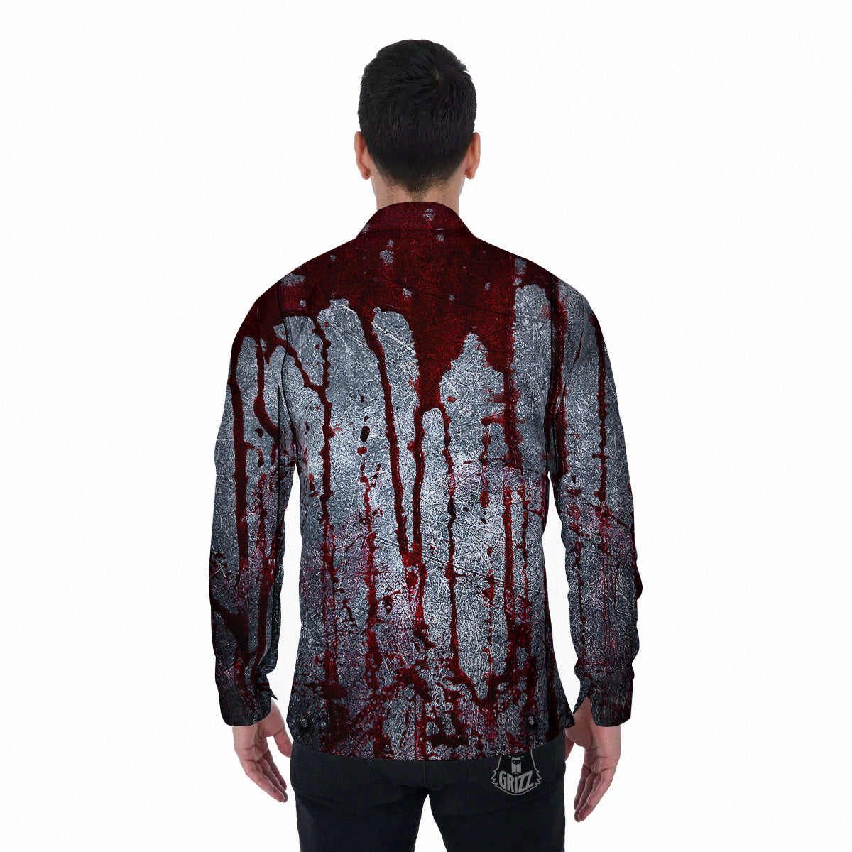 Bloody Metal Wall Print Men's Long Sleeve Shirts-grizzshop