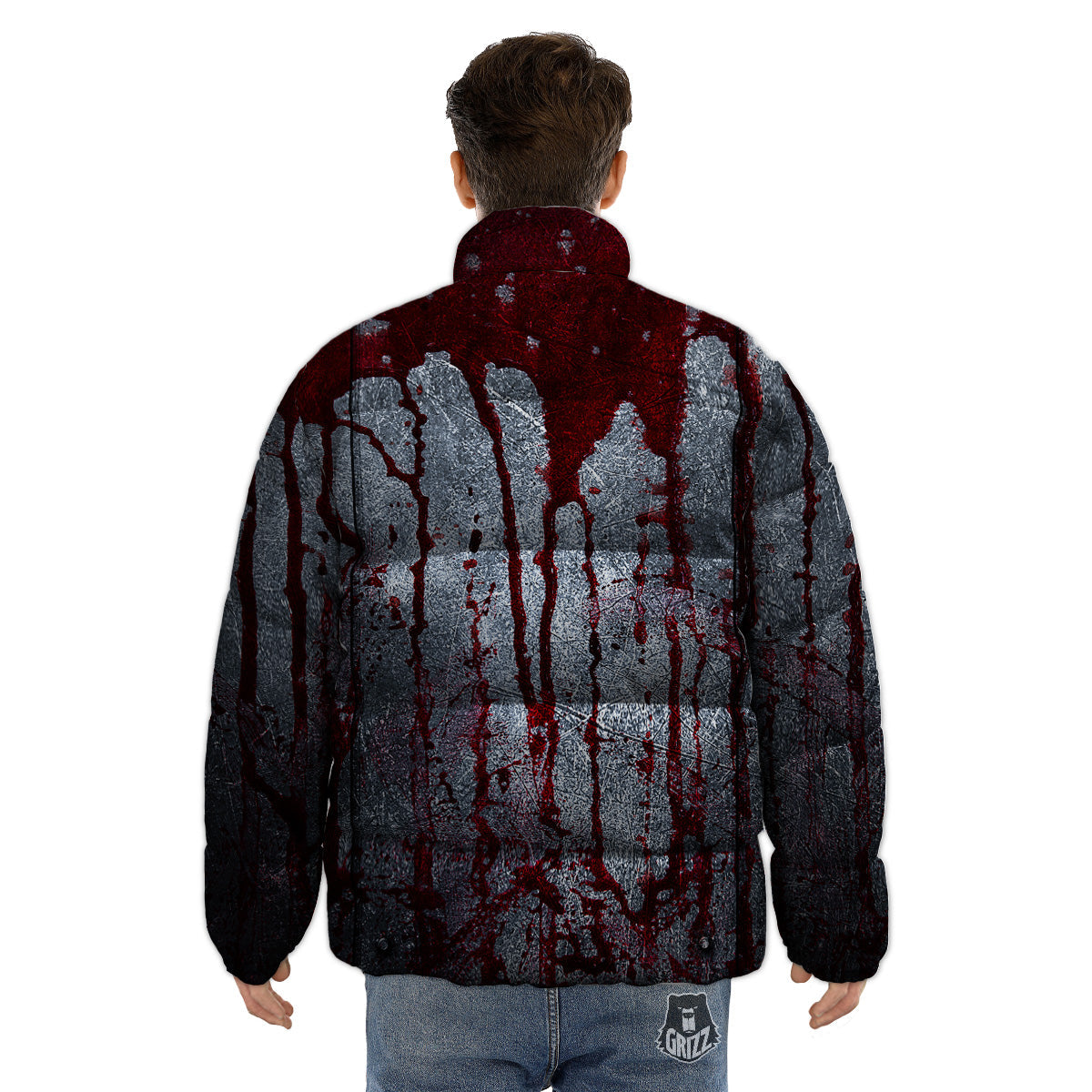 Bloody Metal Wall Print Puffer Jacket-grizzshop