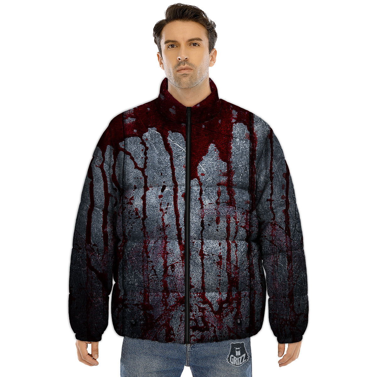 Bloody Metal Wall Print Puffer Jacket-grizzshop