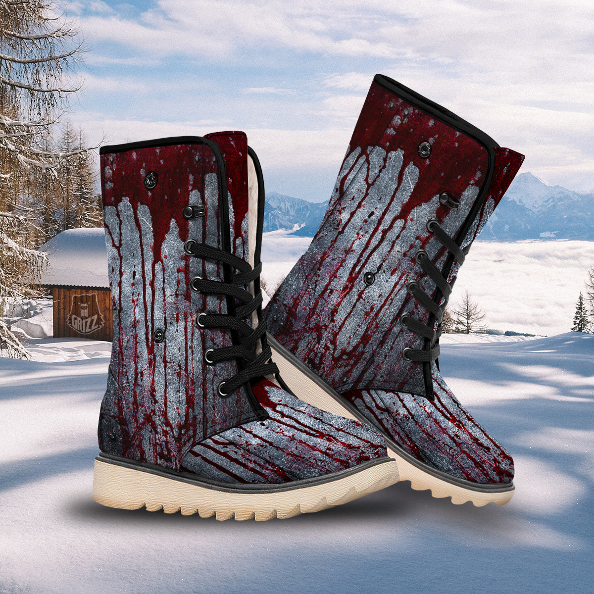 Bloody Metal Wall Print Snow Boots-grizzshop