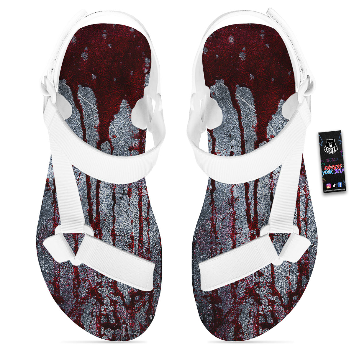Bloody Metal Wall Print White Open Toe Sandals-grizzshop