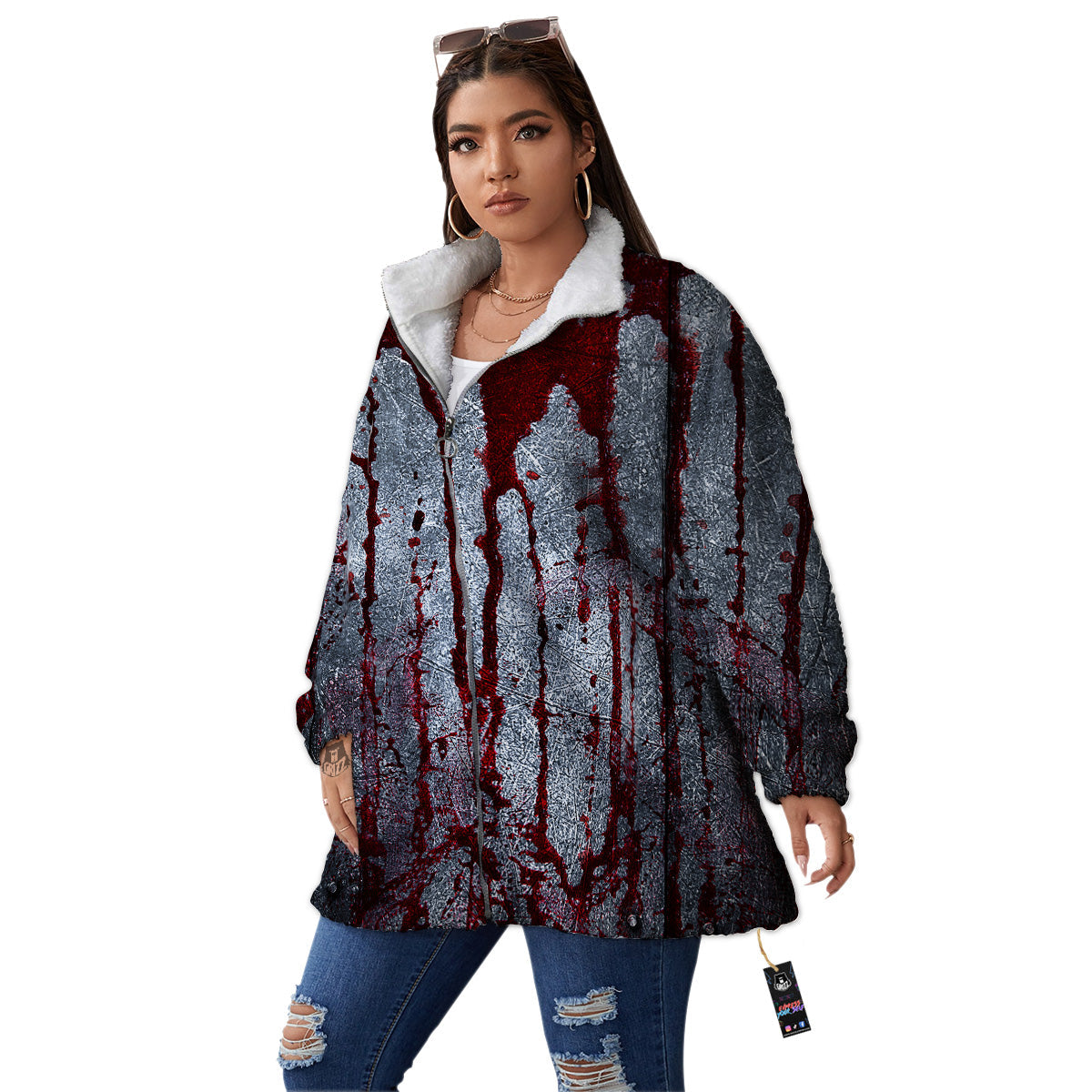 Bloody Metal Wall Print Women's Sherpa Jacket-grizzshop