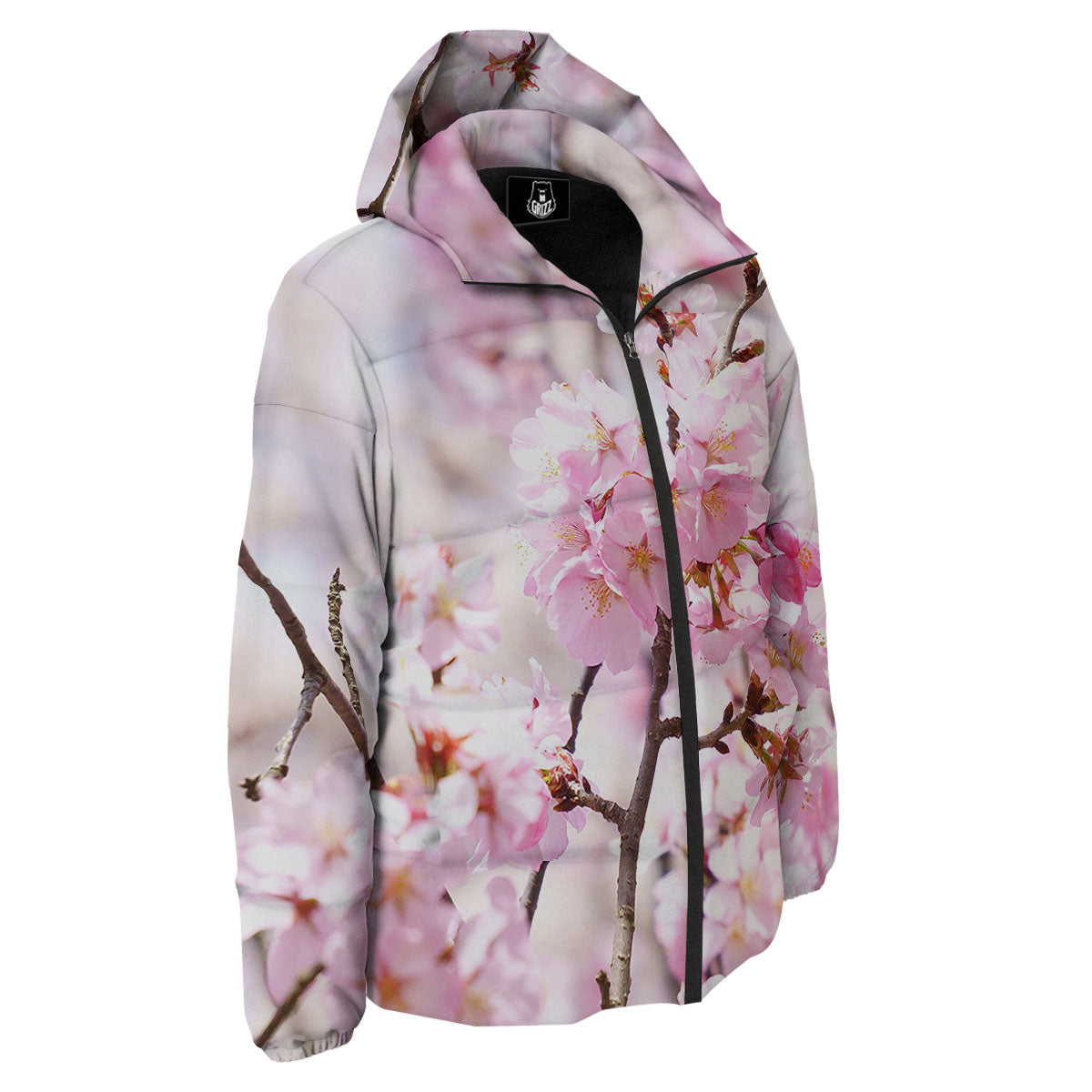 Blossom Spring Cherry Print Down Jacket-grizzshop