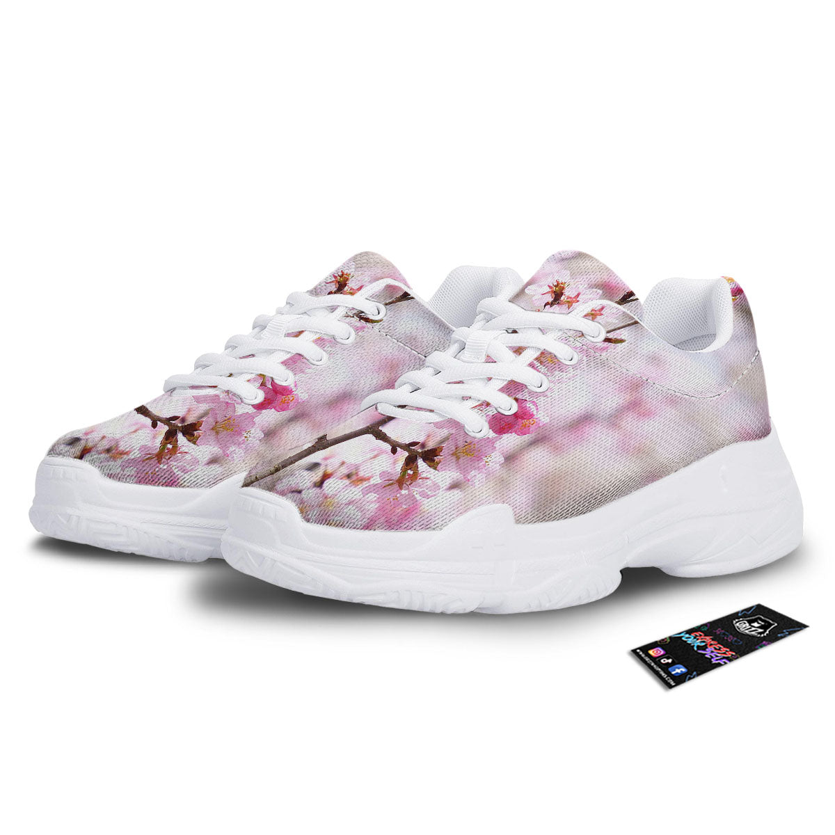 Blossom Spring Cherry Print White Chunky Shoes-grizzshop