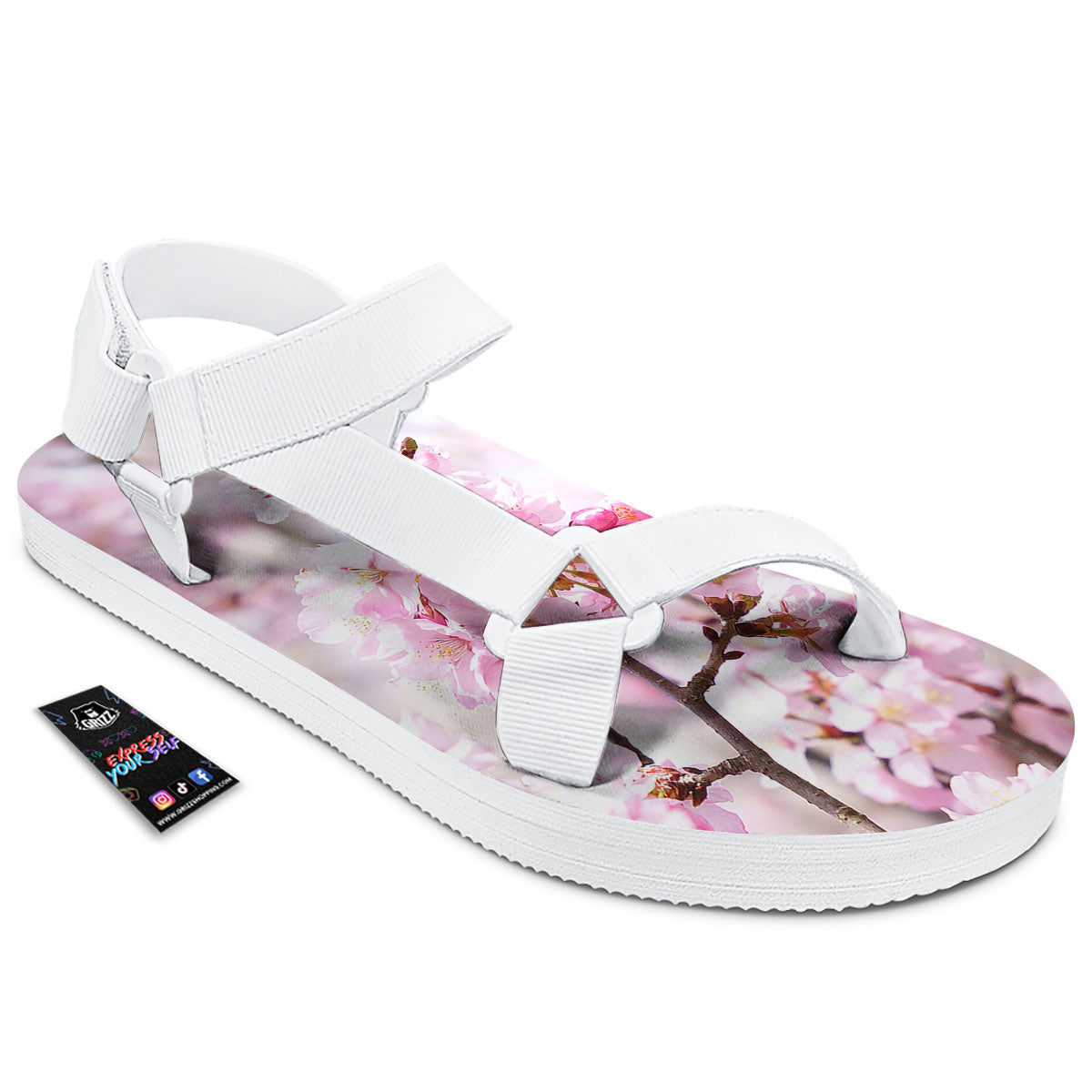 Blossom Spring Cherry Print White Open Toe Sandals-grizzshop