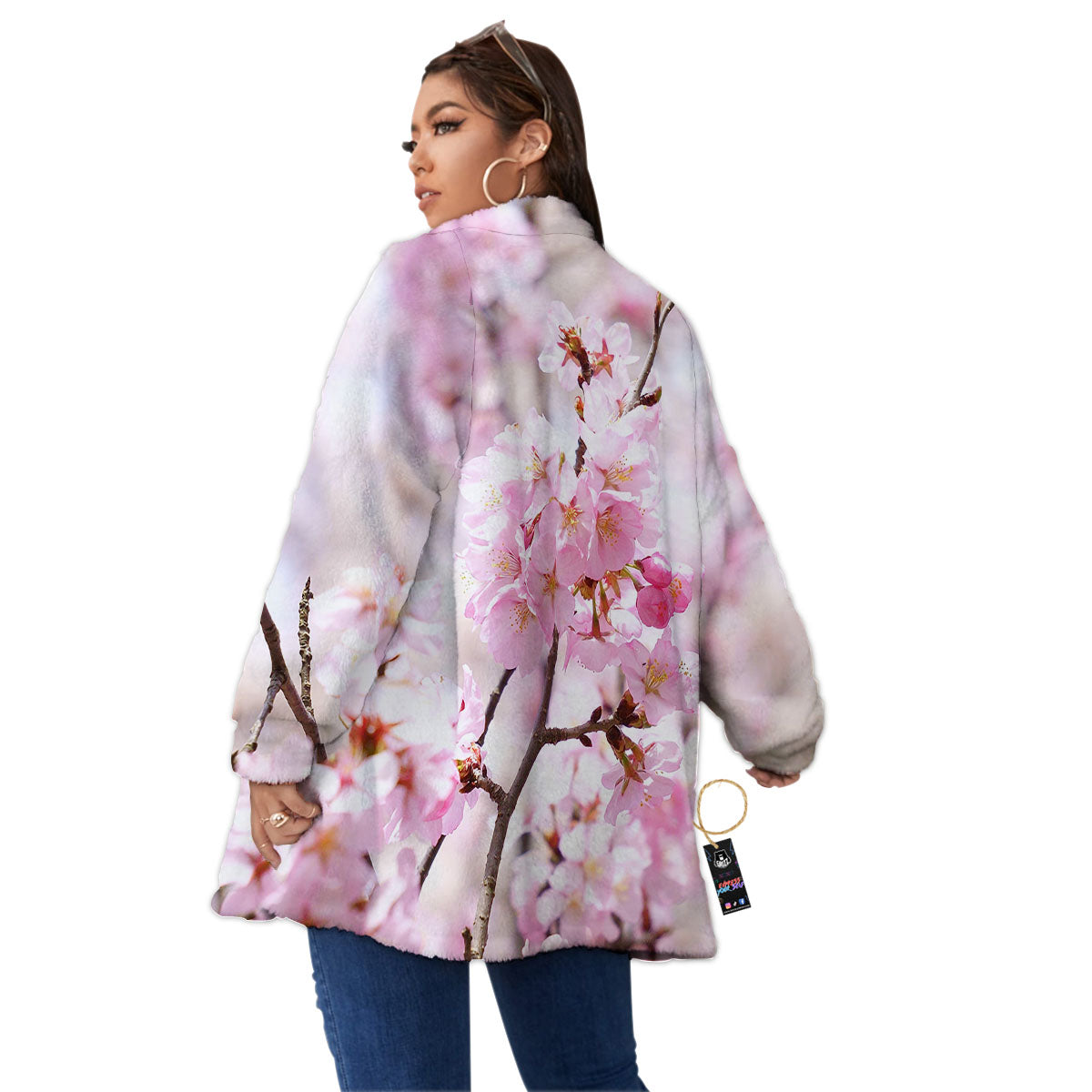 Blossom Spring Cherry Print Women's Sherpa Jacket-grizzshop