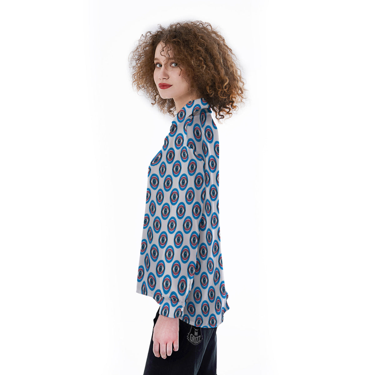 Blue Abstract Ophthalmology Print Pattern Women's Long Sleeve Shirts-grizzshop