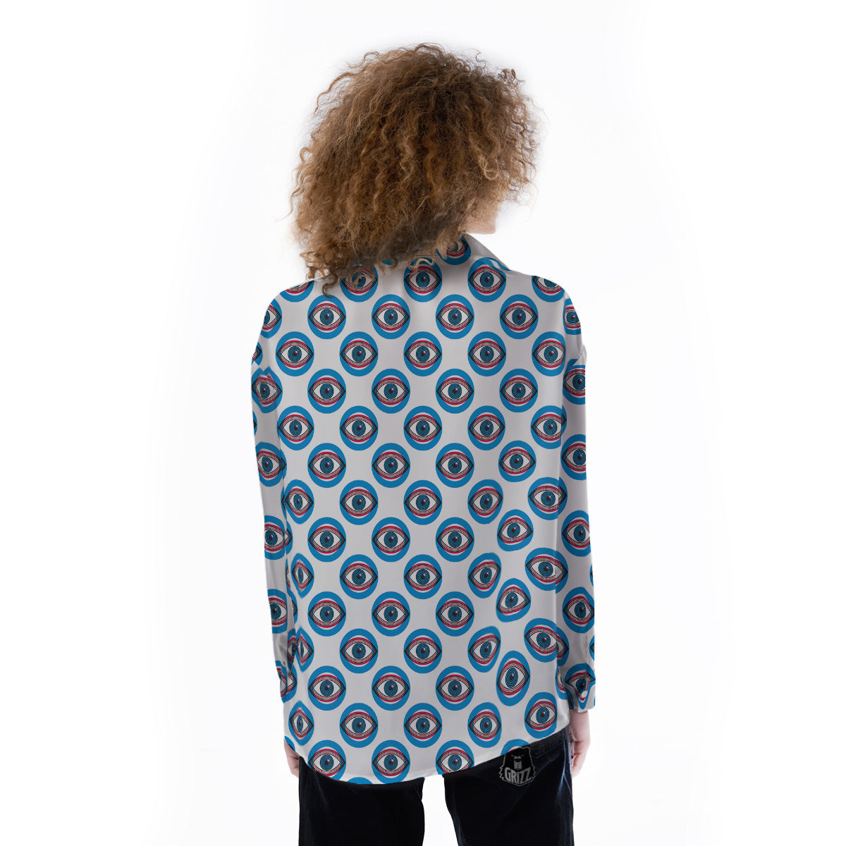 Blue Abstract Ophthalmology Print Pattern Women's Long Sleeve Shirts-grizzshop