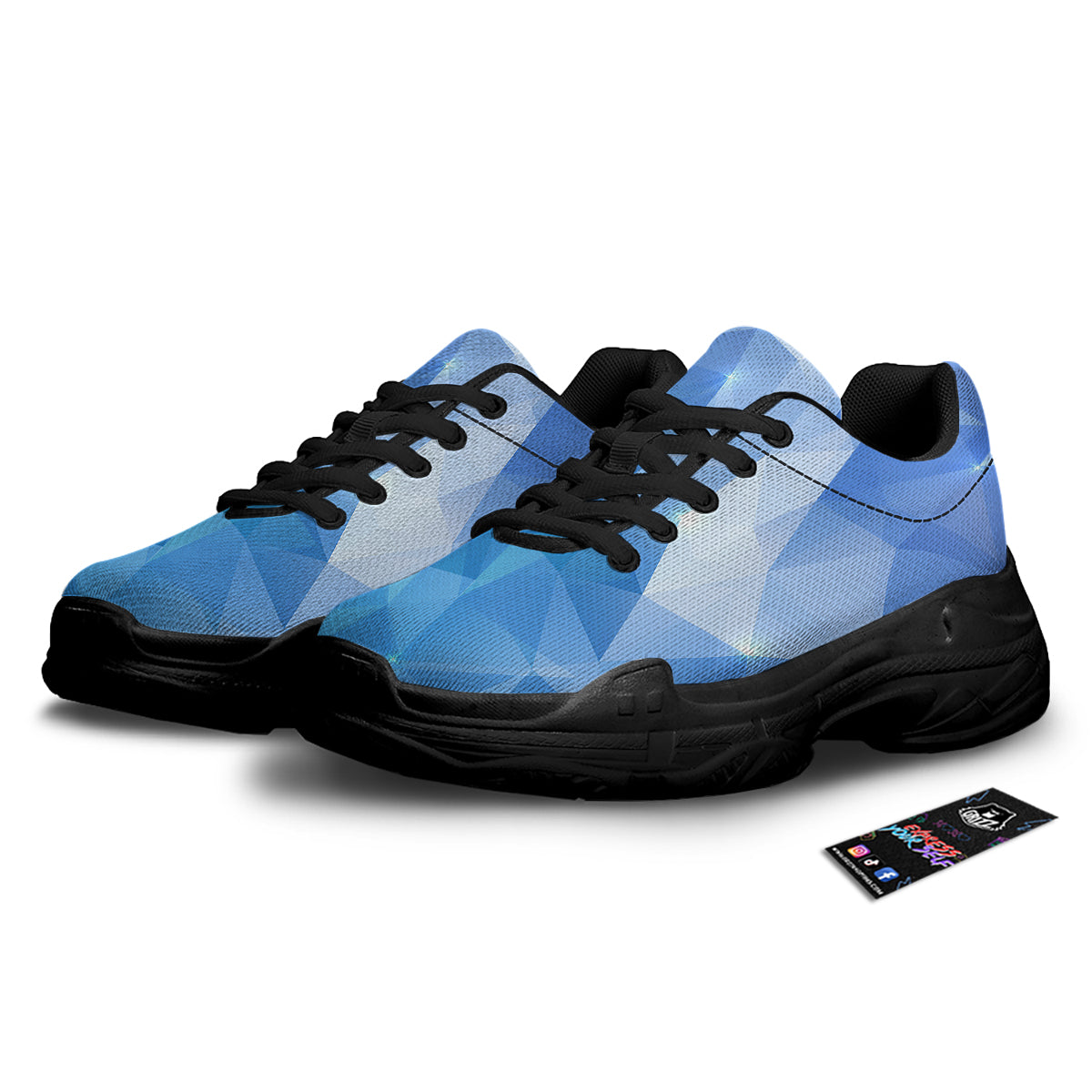 Blue Abstract Shining Ice Print Black Chunky Shoes-grizzshop