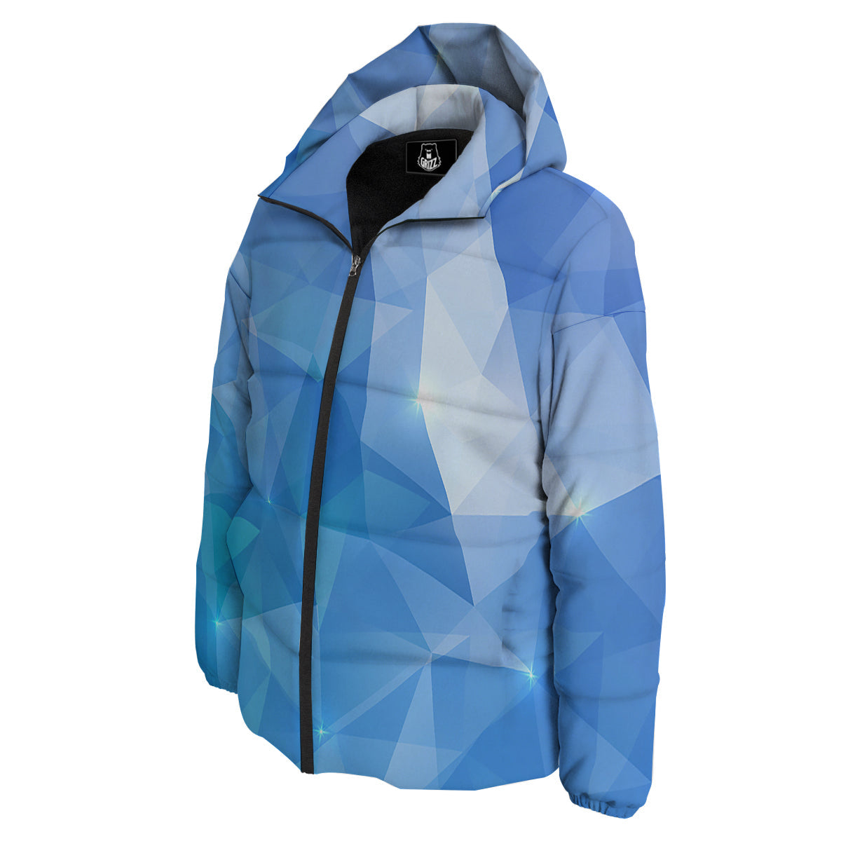 Blue Abstract Shining Ice Print Down Jacket-grizzshop