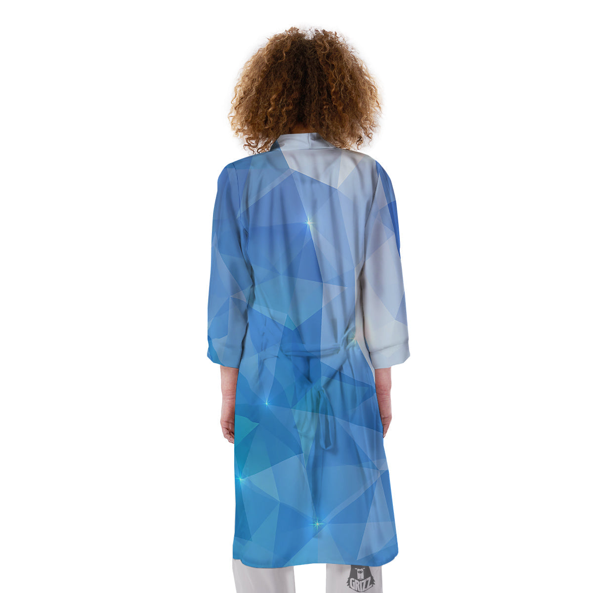 Blue Abstract Shining Ice Print Kimono-grizzshop