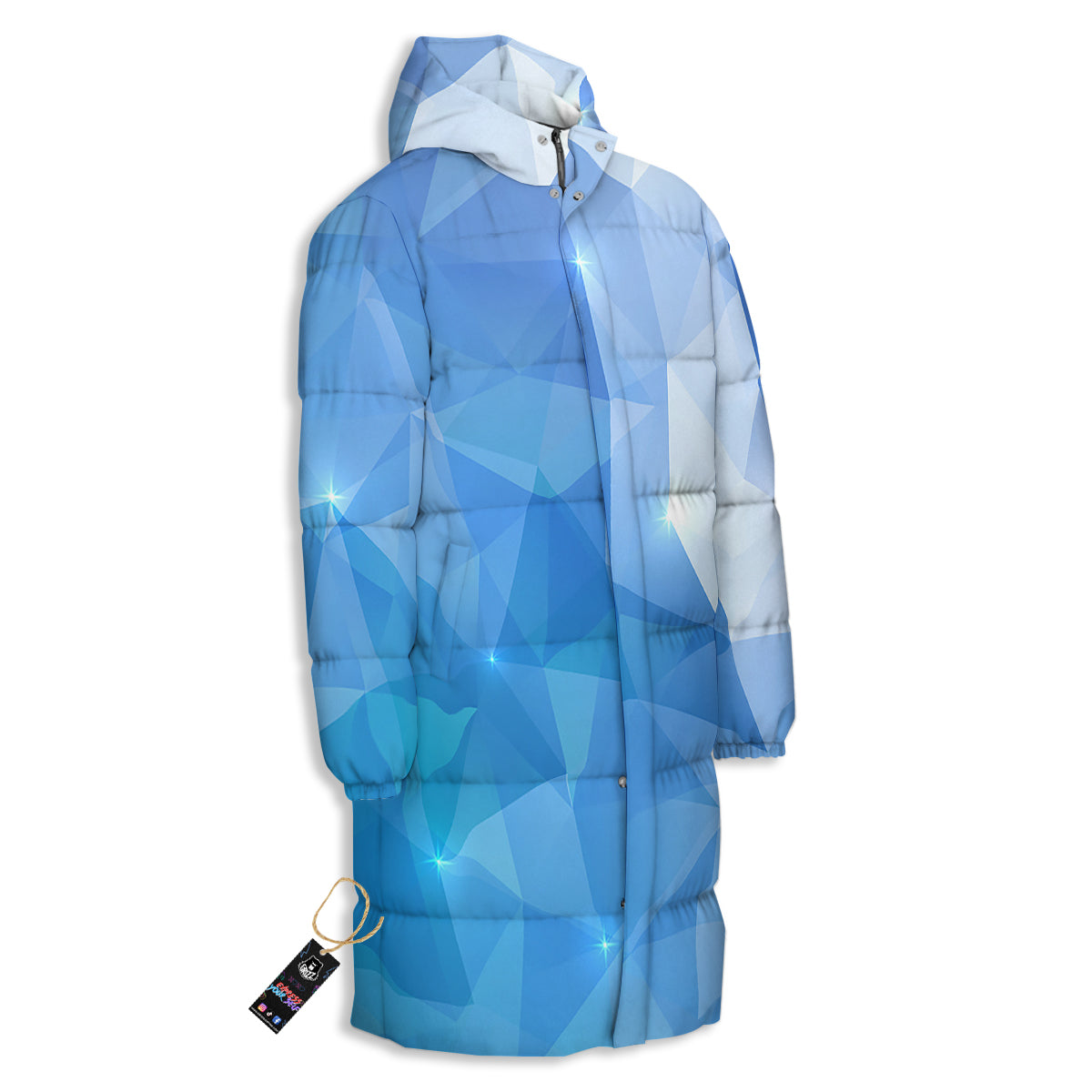 Blue Abstract Shining Ice Print Long Down Jacket-grizzshop