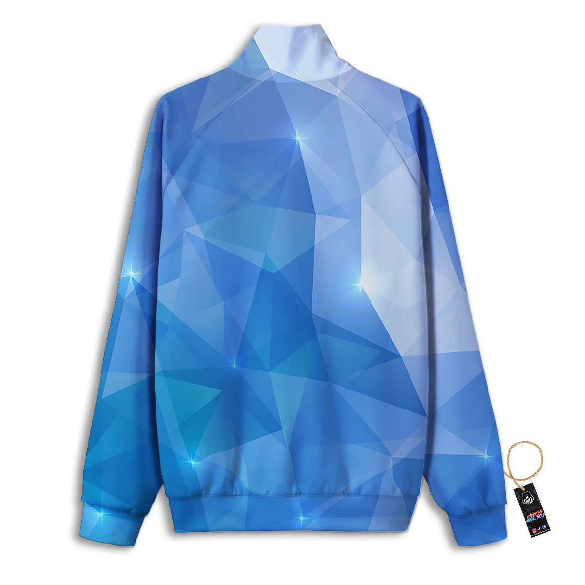 Blue Abstract Shining Ice Print Track Jacket-grizzshop