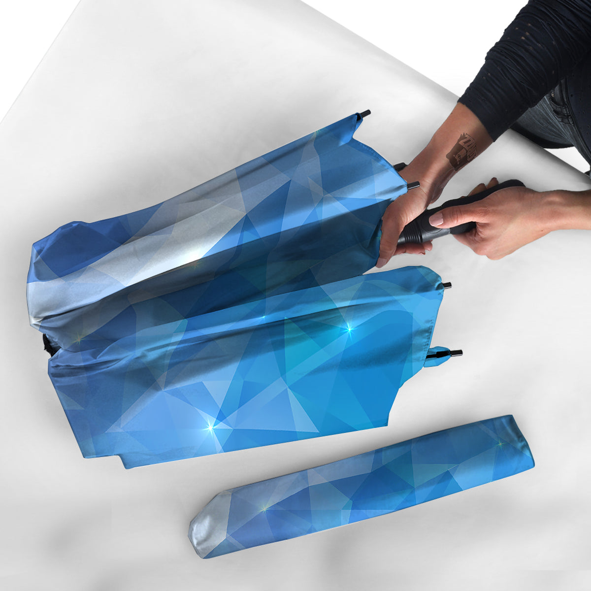 Blue Abstract Shining Ice Print Umbrella-grizzshop