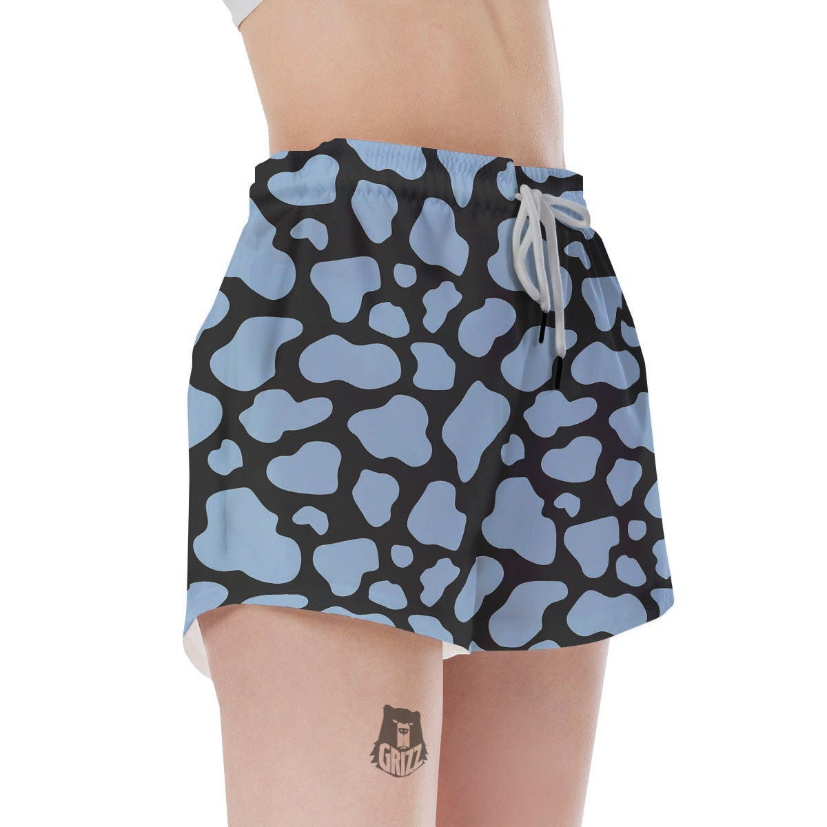 Blue And Black Cow Print Women's Shorts-grizzshop