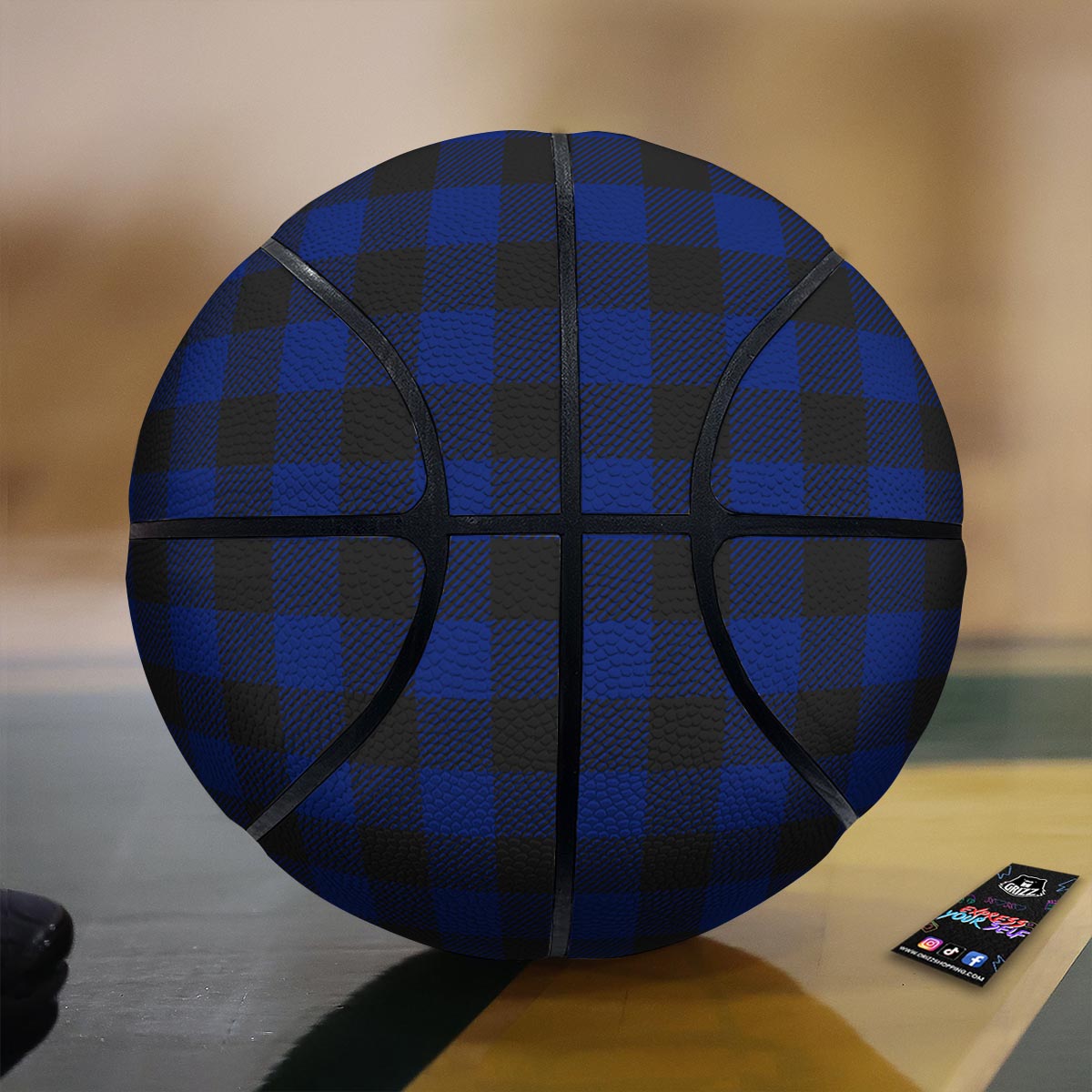 Blue And Black Steel Buffalo Check Print Pattern Basketball
