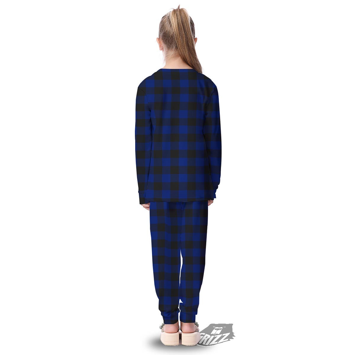 Blue And Black Steel Buffalo Check Print Pattern Kid's Pajamas-grizzshop