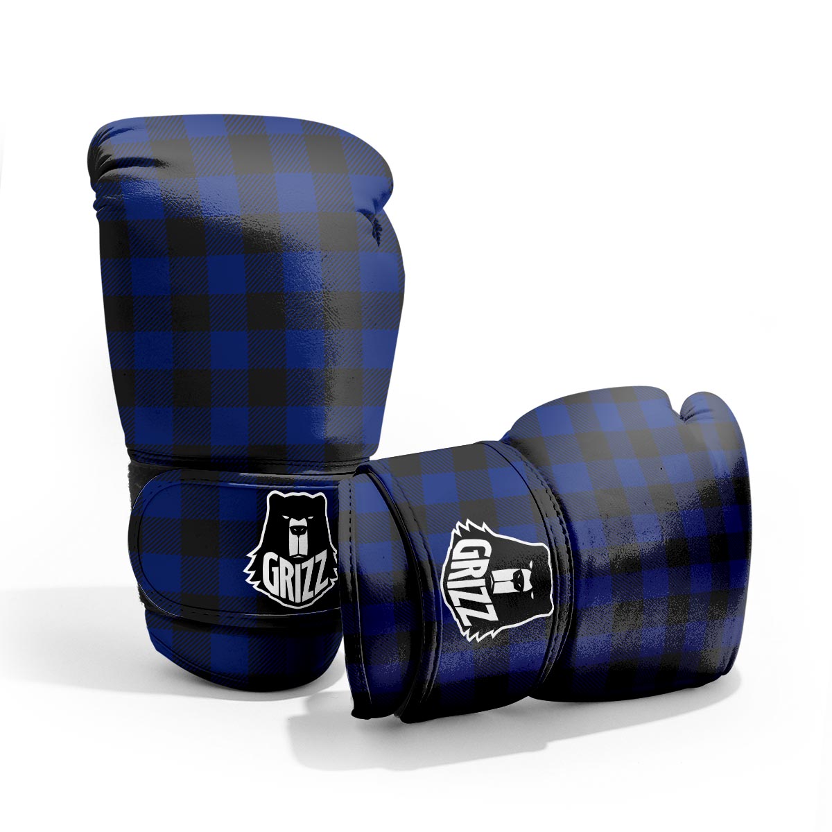 Blue And Black Steel Buffalo Check Print Pattern Pro Boxing Glove