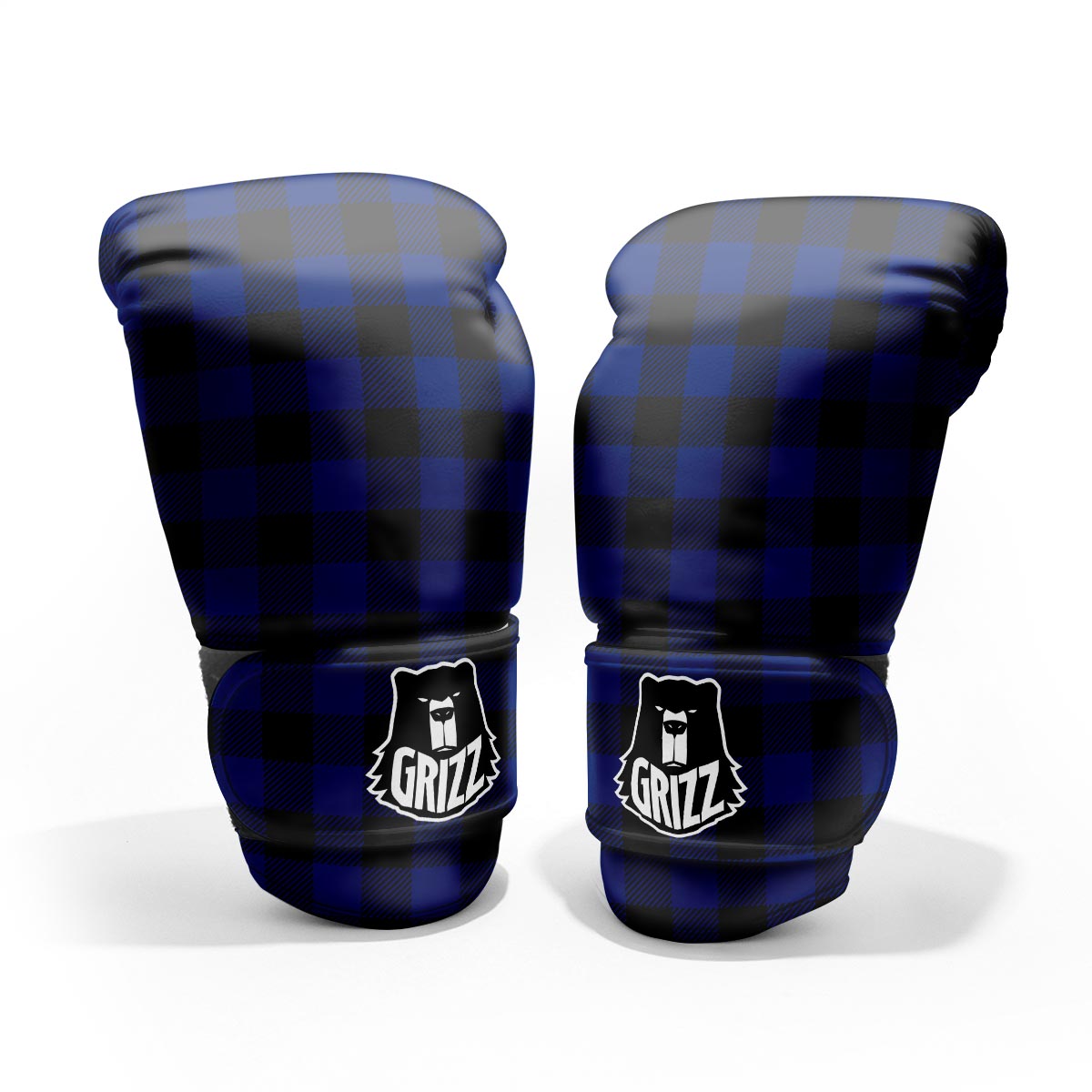 Blue And Black Steel Buffalo Check Print Pattern Pro Boxing Glove