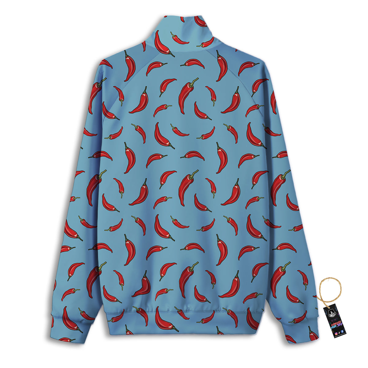Blue And Chili Pepper Print Pattern Track Jacket-grizzshop