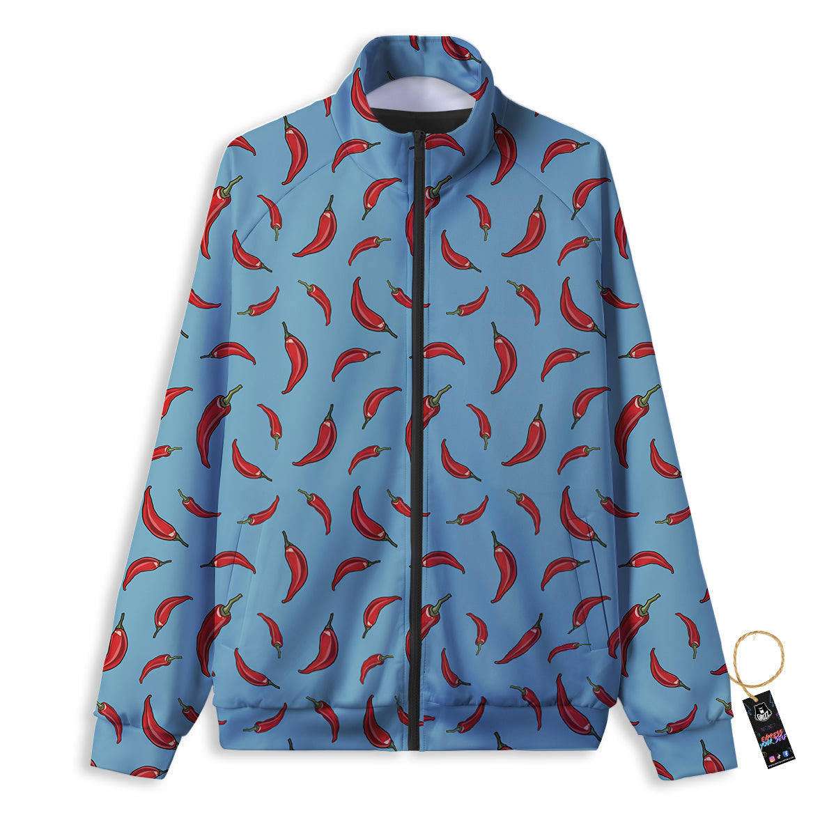Blue And Chili Pepper Print Pattern Track Jacket-grizzshop