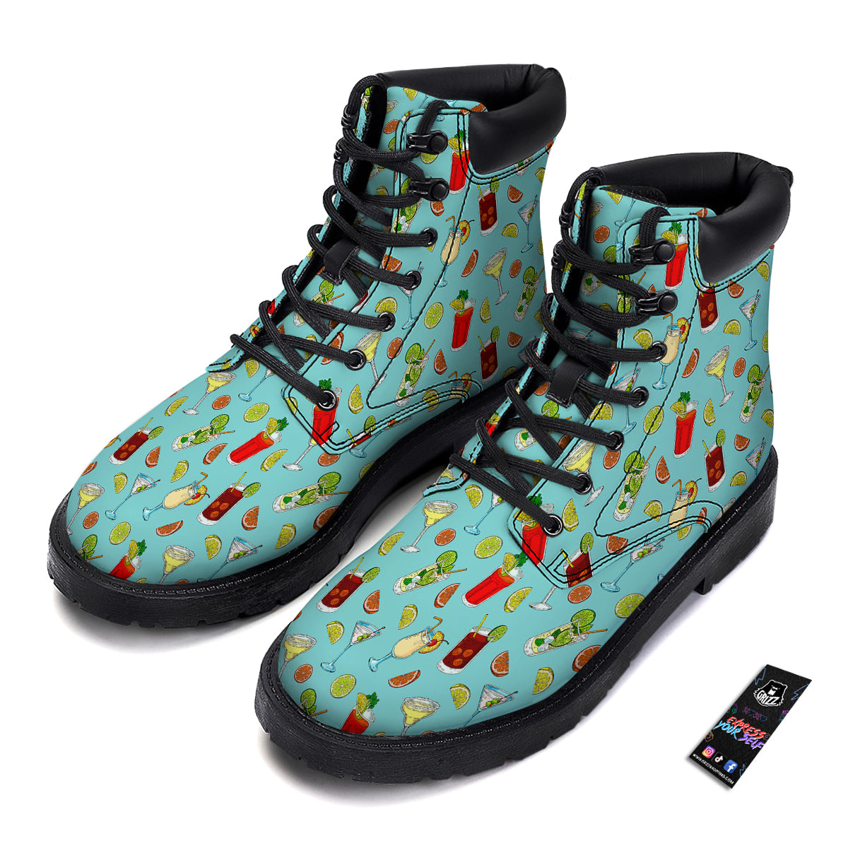 Blue And Cocktail Print Pattern Boots-grizzshop