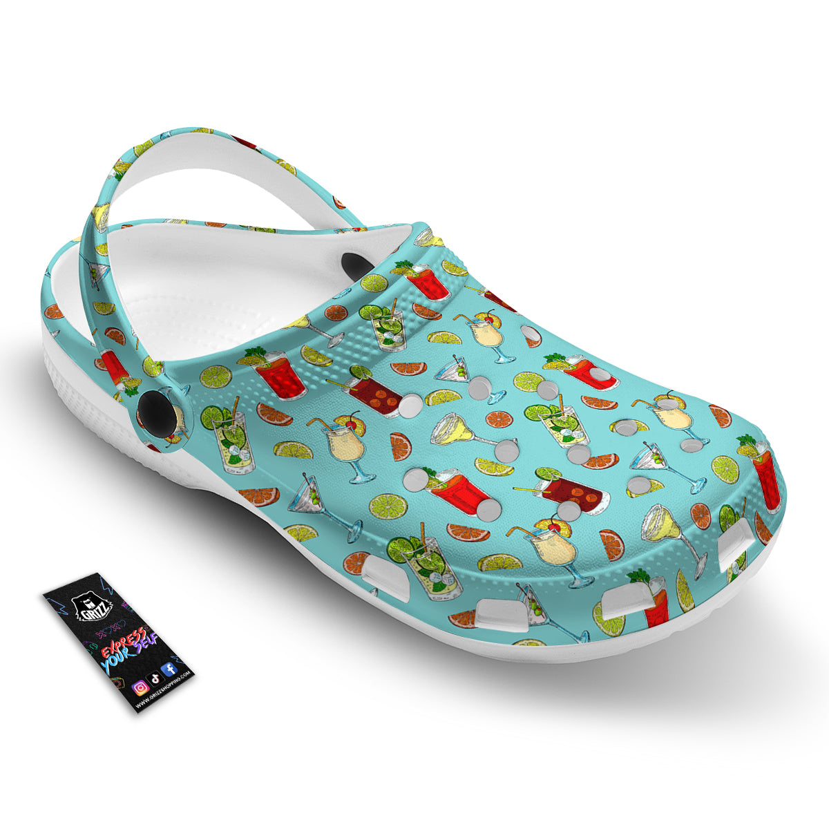 Blue And Cocktail Print Pattern Clog-grizzshop