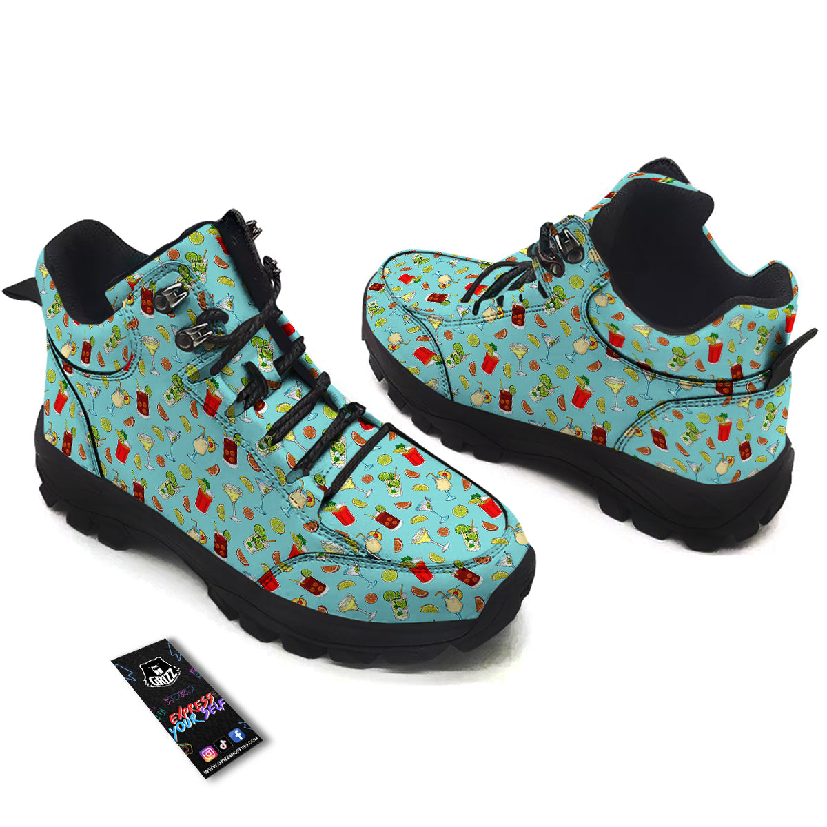 Blue And Cocktail Print Pattern Hiking Shoes-grizzshop