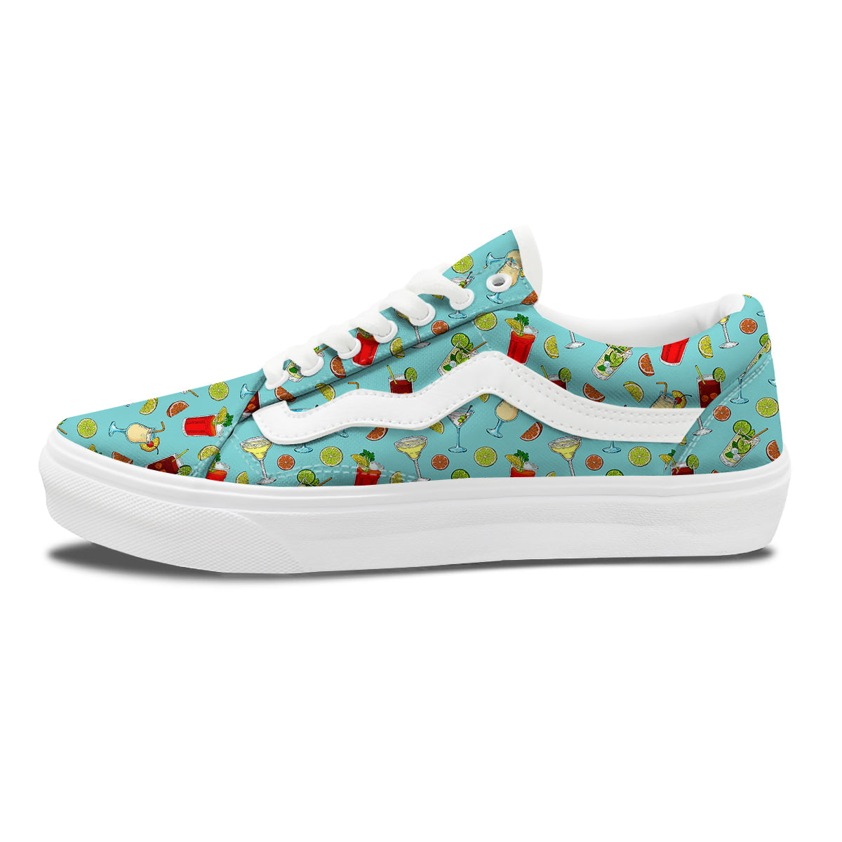 Blue And Cocktail Print Pattern Skate Shoes-grizzshop