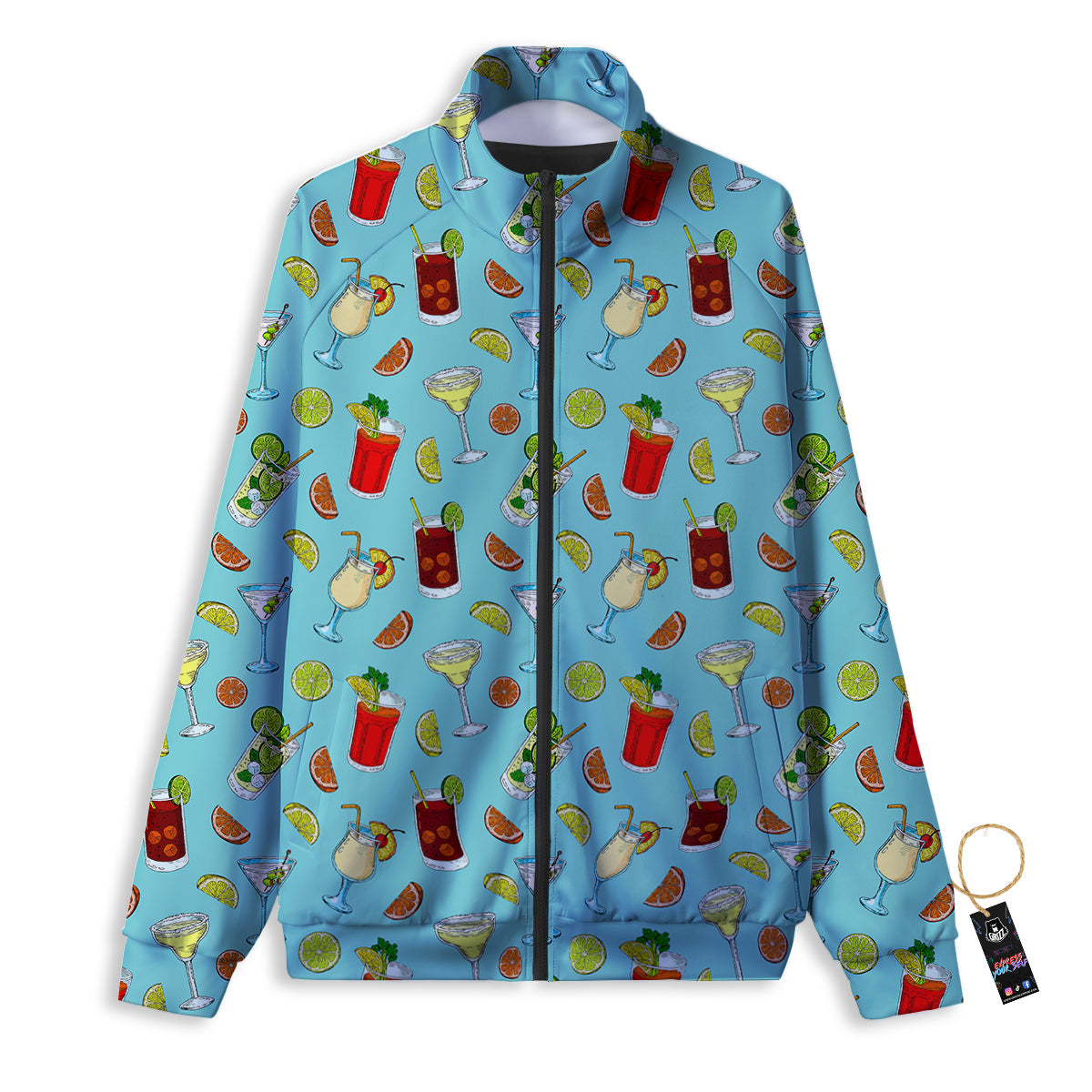 Blue And Cocktail Print Pattern Track Jacket-grizzshop
