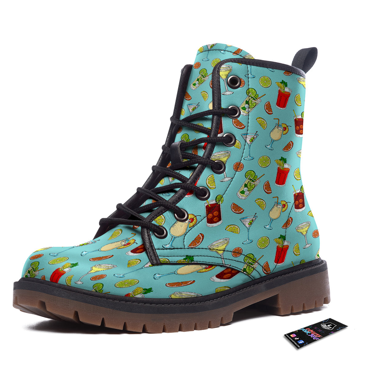 Blue And Cocktail Print Pattern Work Boots-grizzshop
