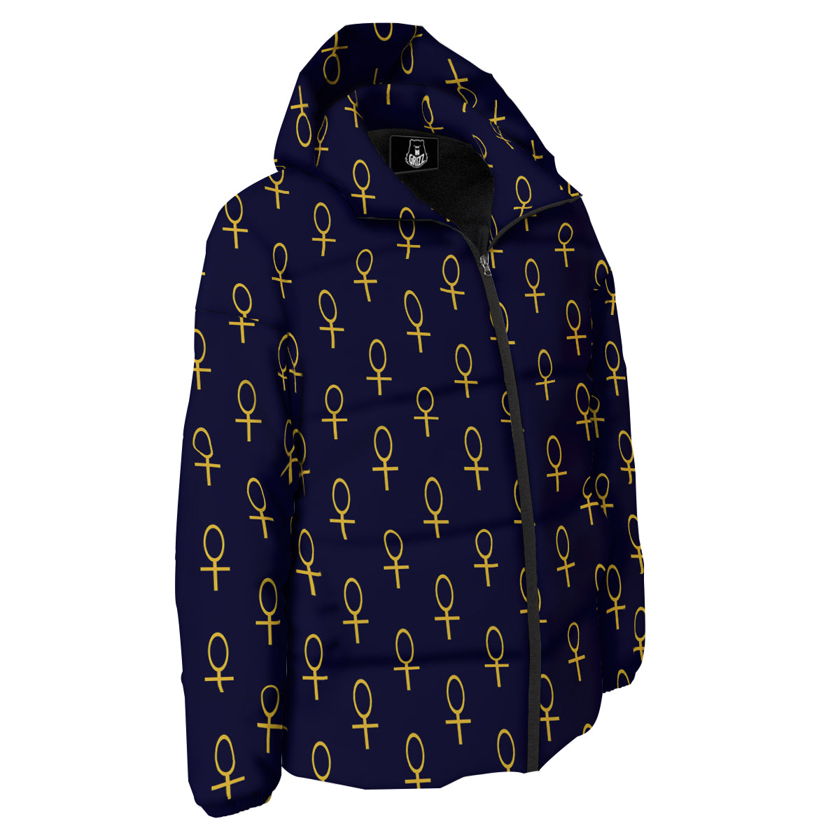 Blue And Gold Ankh Print Pattern Down Jacket-grizzshop