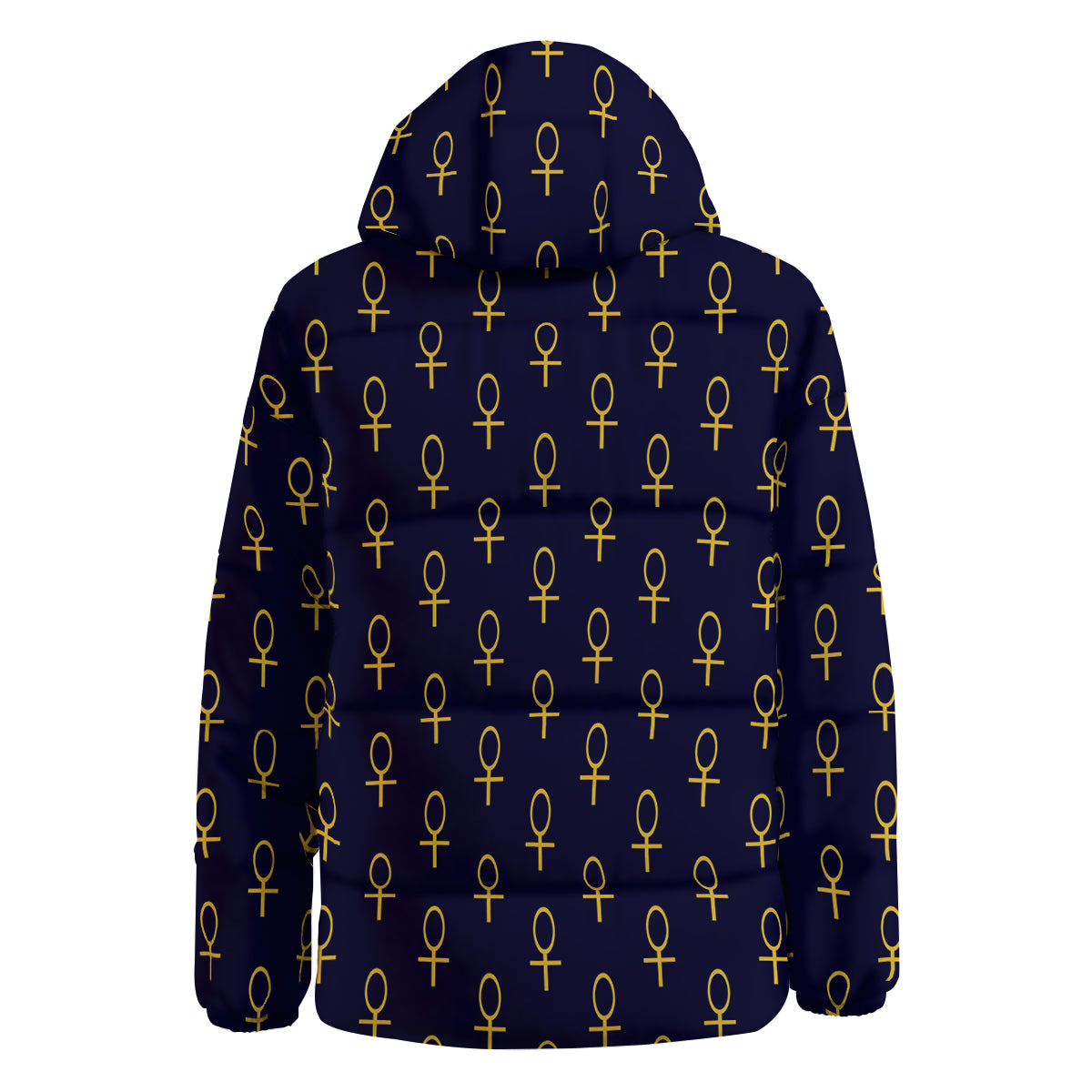 Blue And Gold Ankh Print Pattern Down Jacket-grizzshop