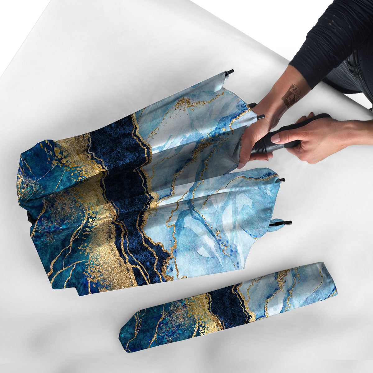 Blue And Gold Marble Print Umbrella-grizzshop