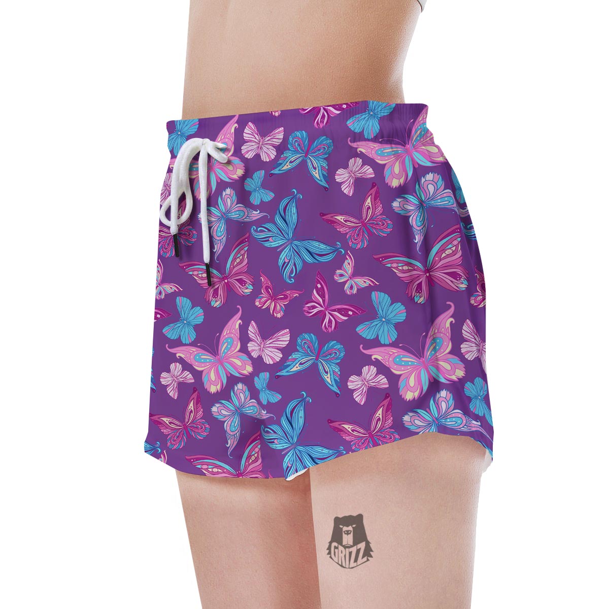 Blue And Pink Butterfly Print Women's Shorts-grizzshop