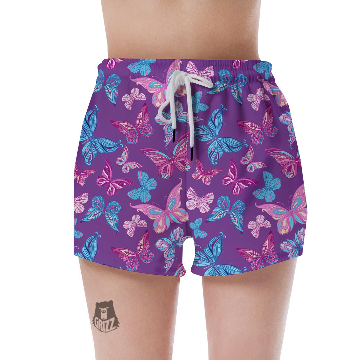 Blue And Pink Butterfly Print Women's Shorts-grizzshop