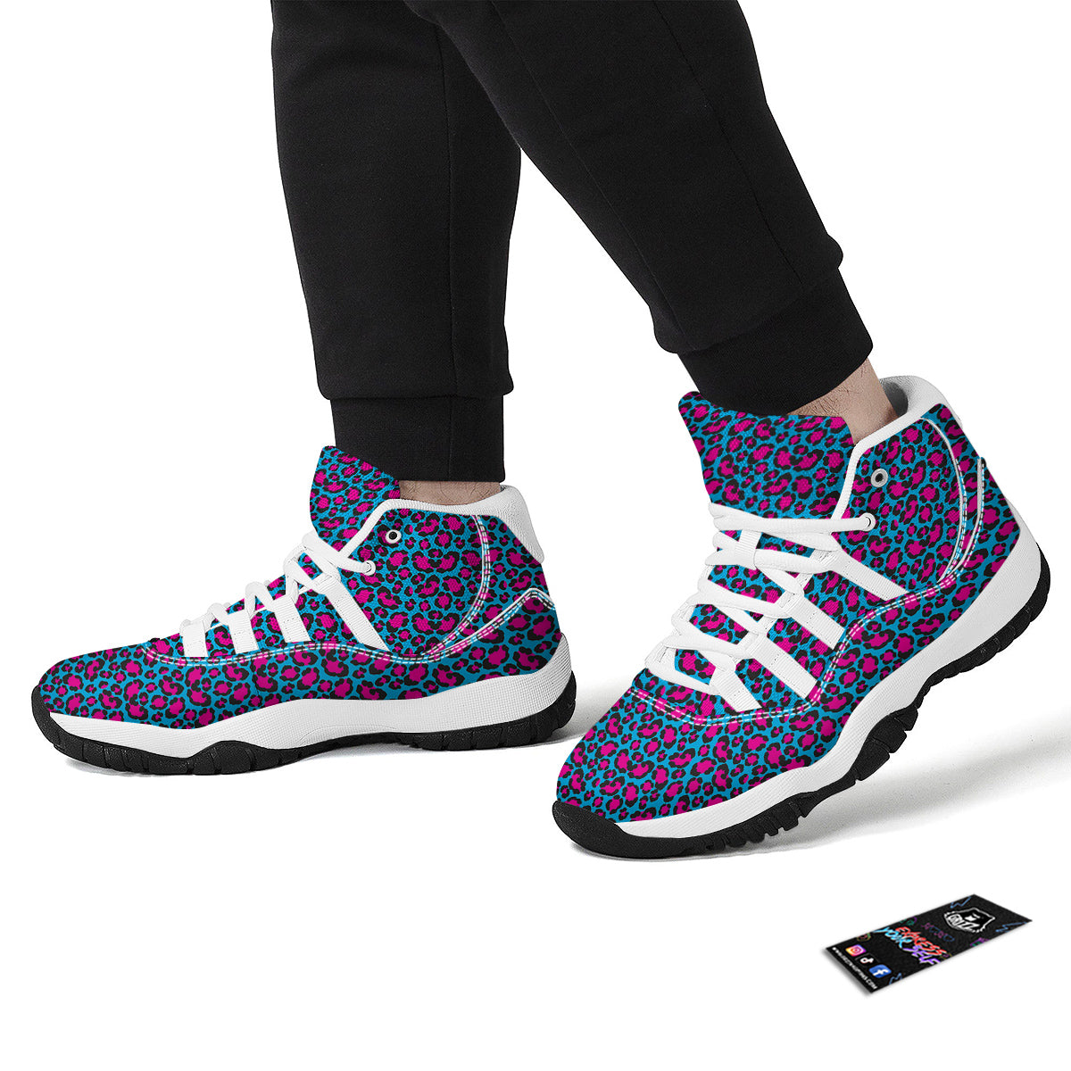 Blue And Pink Dot Leopard White Bball Shoes-grizzshop