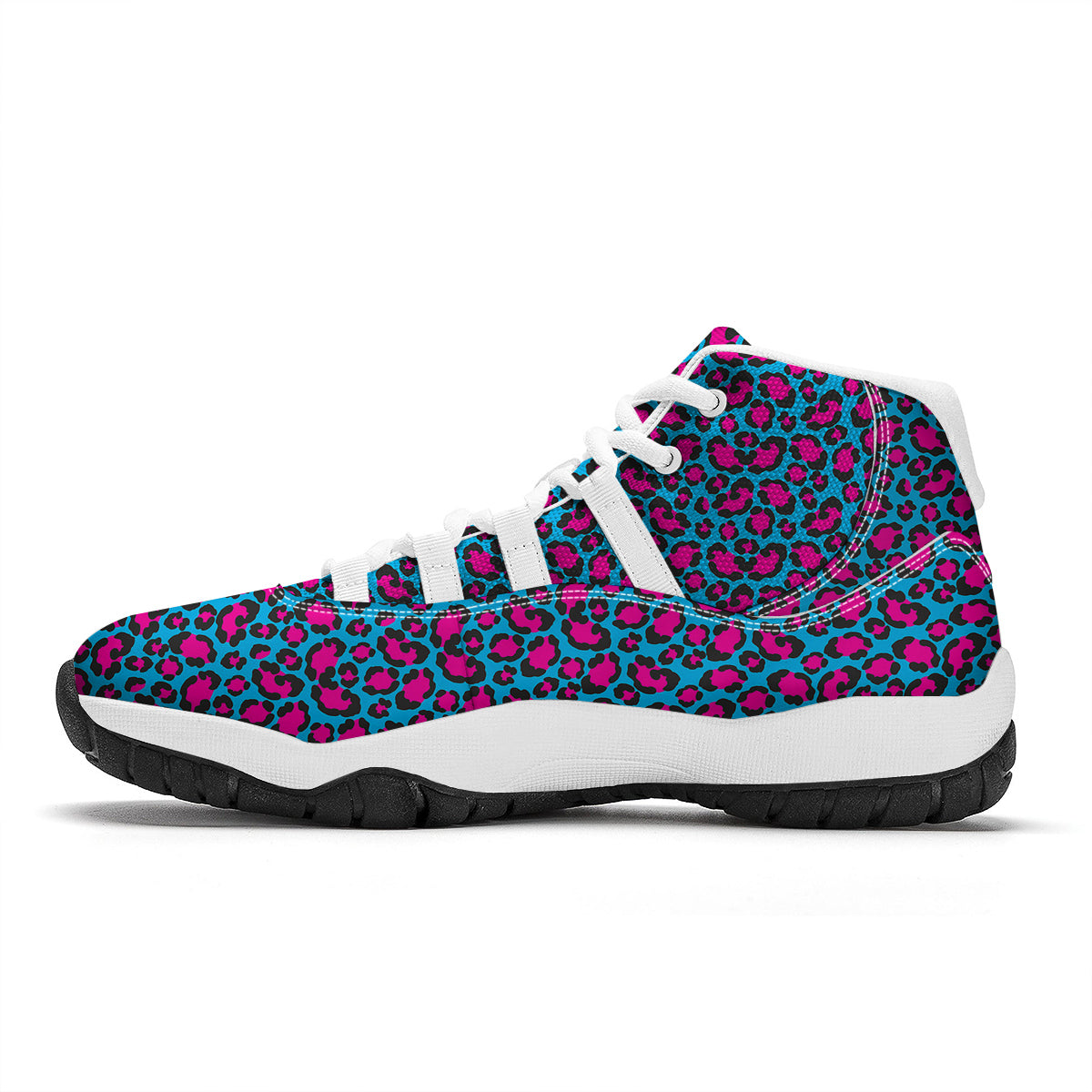 Blue And Pink Dot Leopard White Bball Shoes-grizzshop