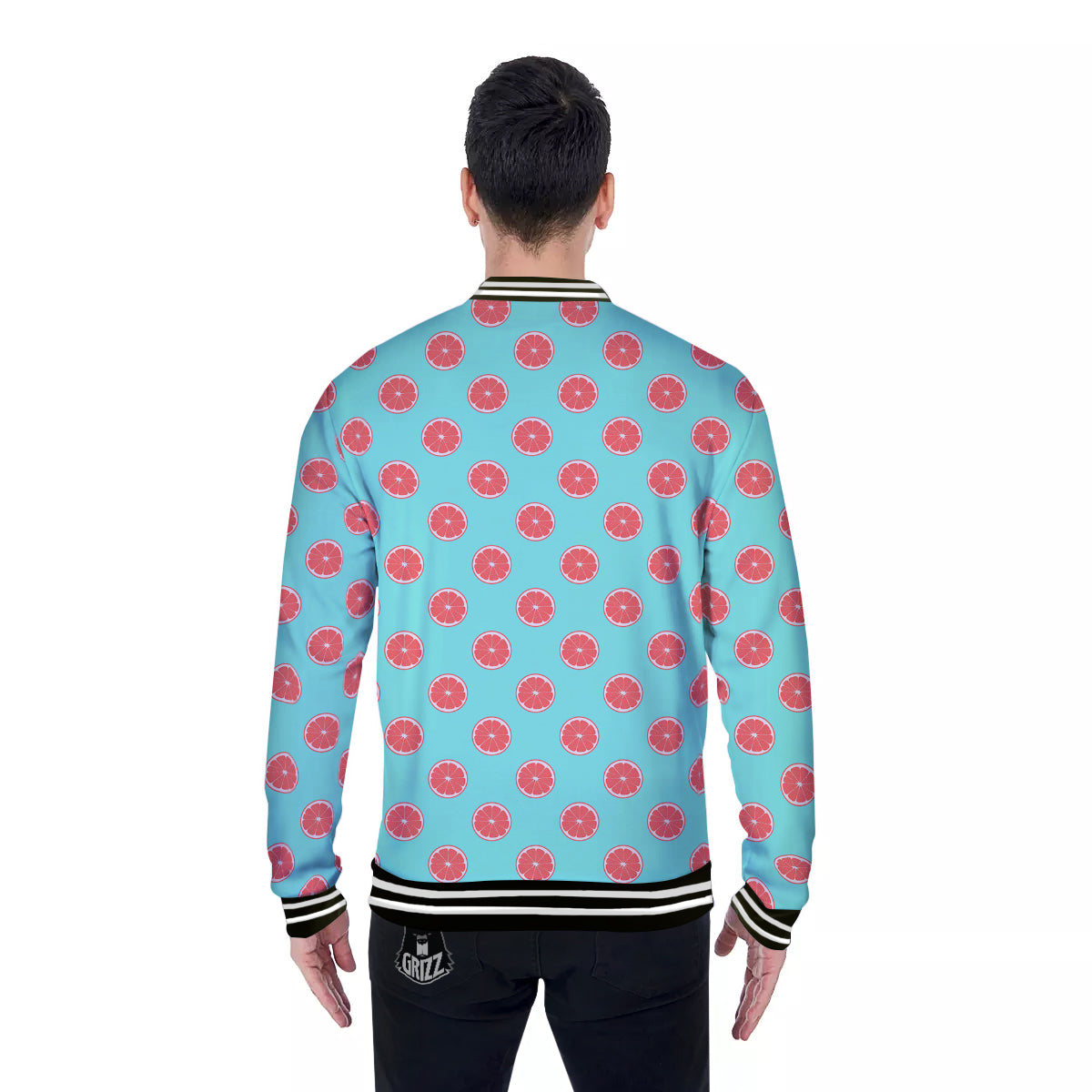 Blue And Pink Grapefruit Sliced Print Pattern Baseball Jacket-grizzshop