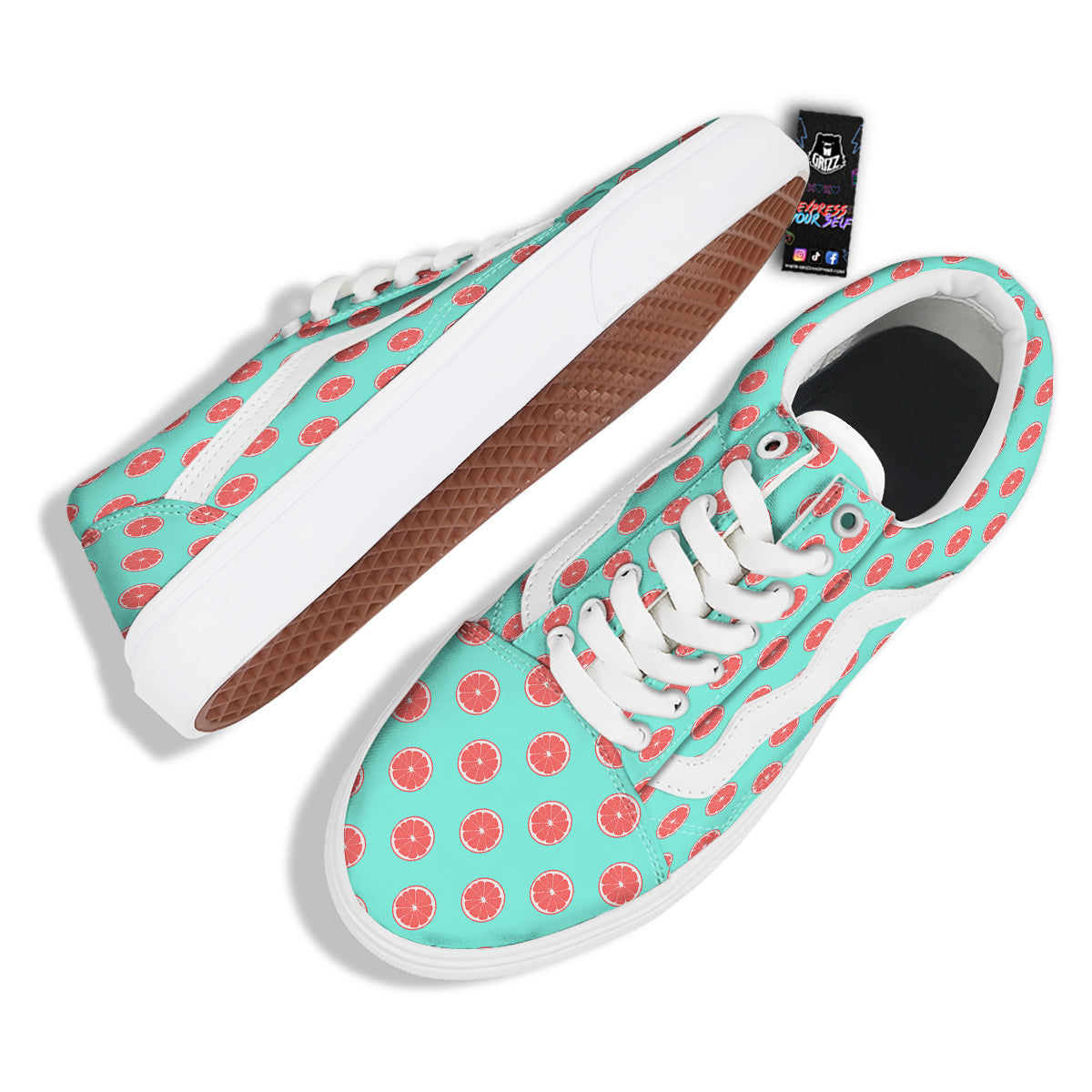Blue And Pink Grapefruit Sliced Print Pattern Skate Shoes-grizzshop