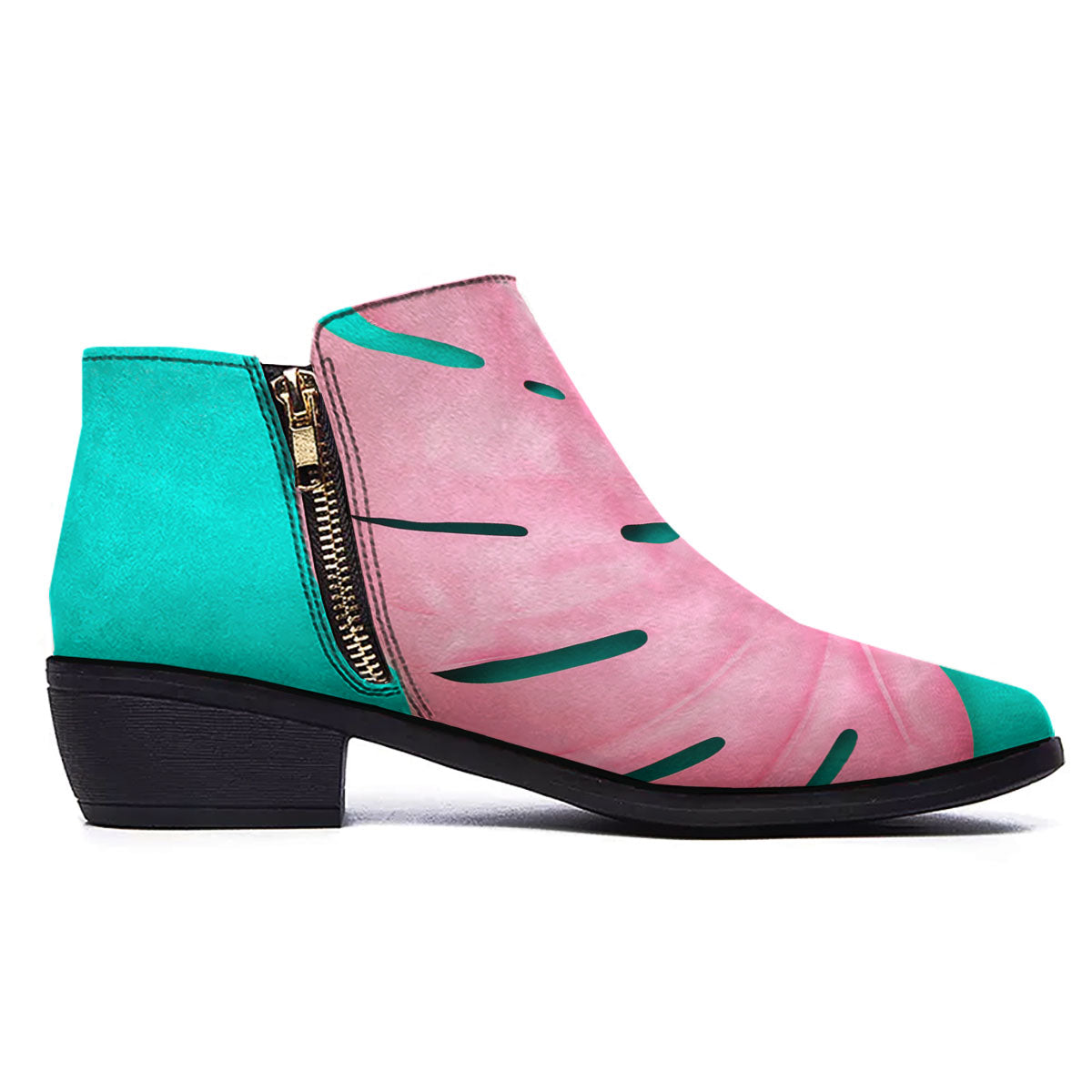 Blue And Pink Tropical Palm Leaf Print Ankle Boots-grizzshop